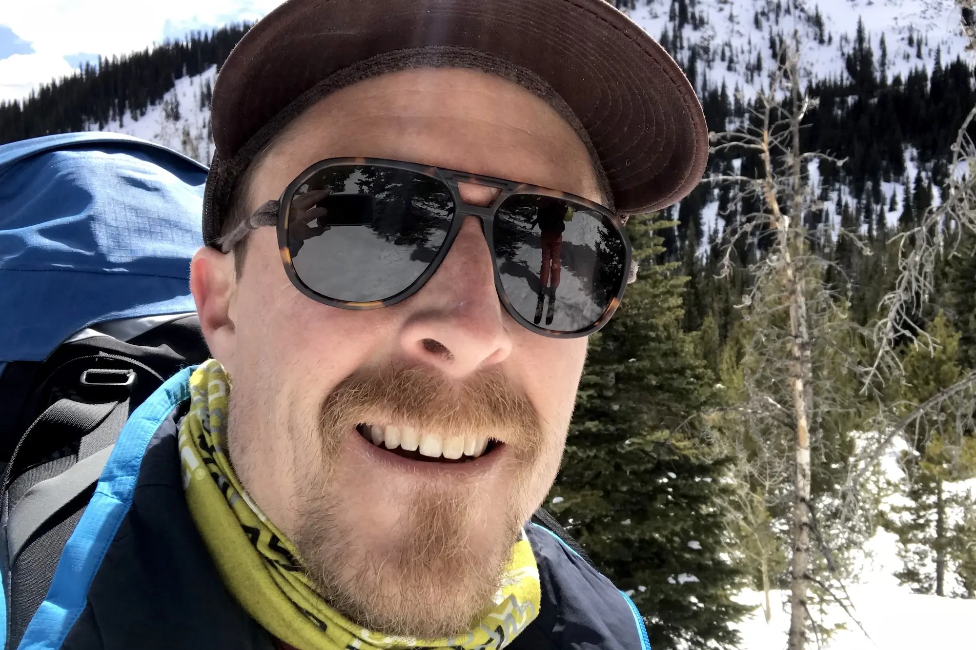 Sean McCoy testing the Ombraz Armless sunglasses on a backcountry ski tour