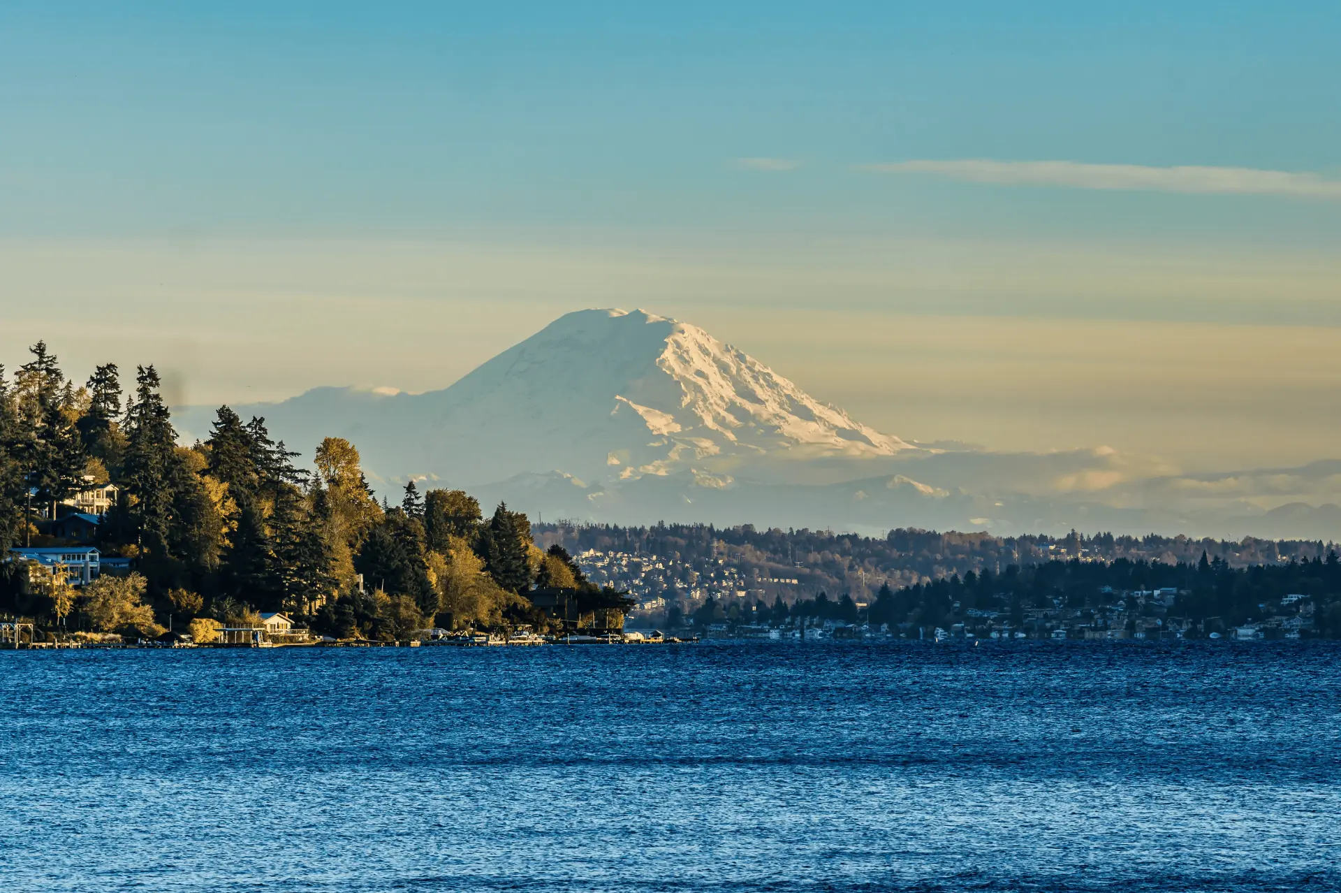 View of Mount Rainier from Seward Park in Seattle