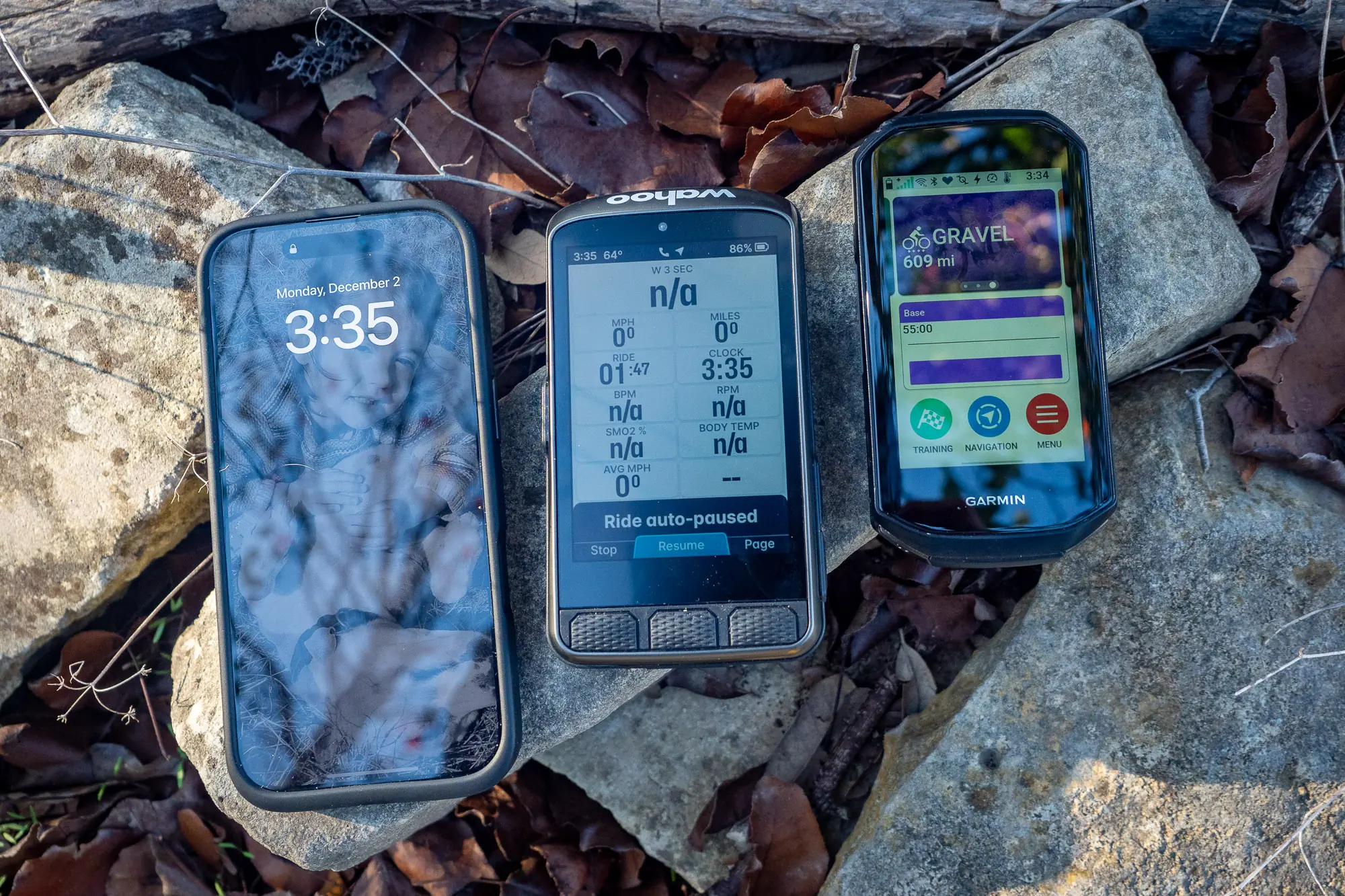 iPhone 16, Wahoo ELEMNT Ace, Garmin 1050 size comparison image