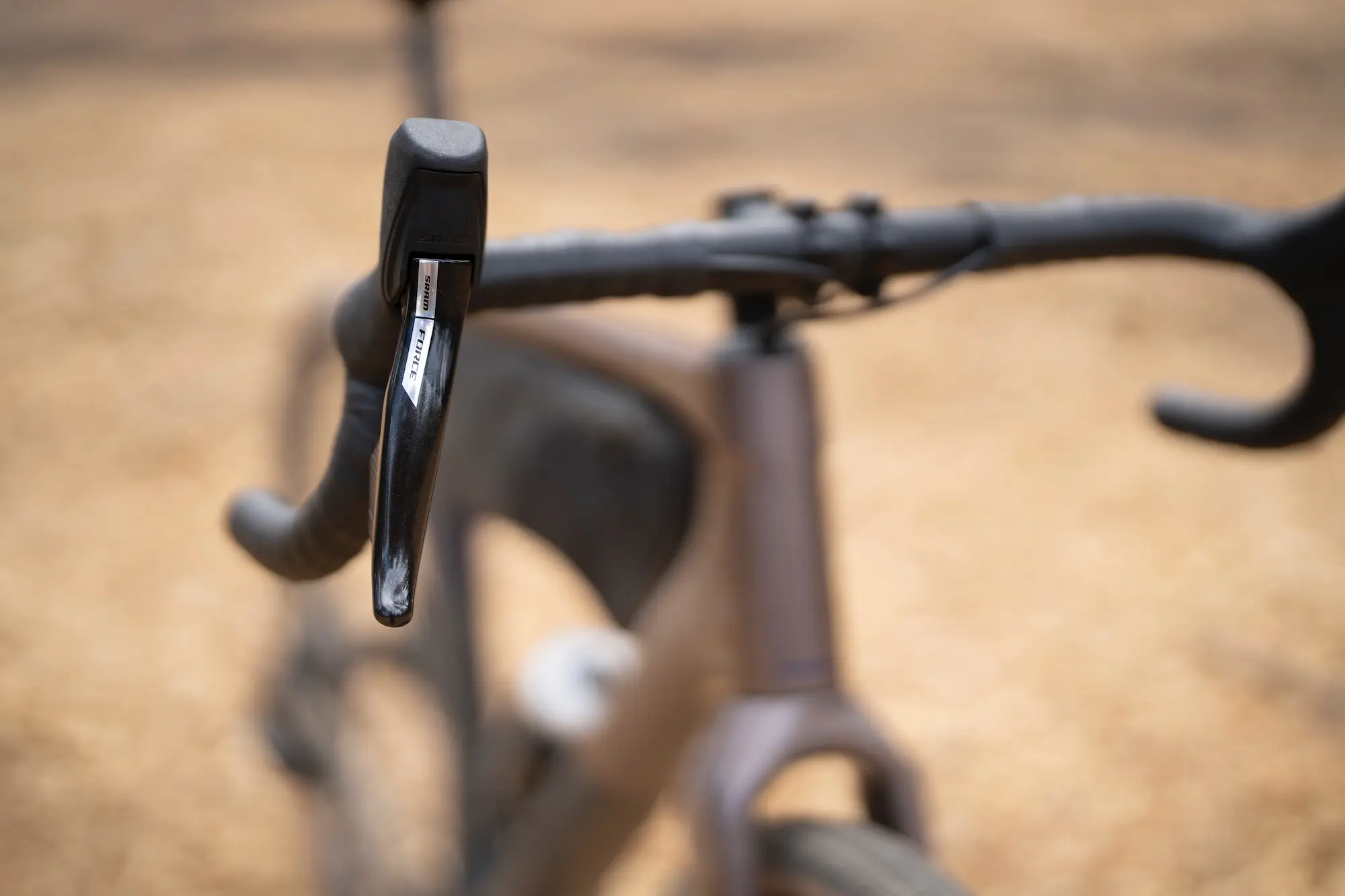 Detail shot of the SRAM Force brake lever on the Trek Checkpoint SL Gen 3 gravel bike