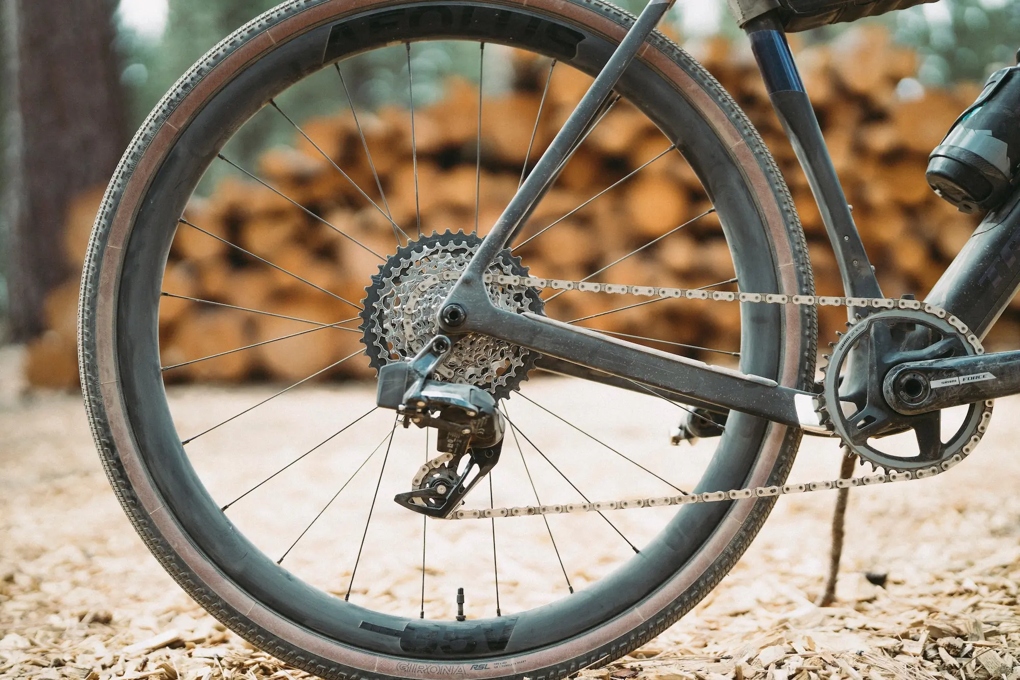 Detail shot of the SRAM Force AXS drivetrain on the Trek Checkpoint SL 7 AXS Gen 3