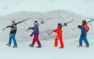 Headed out for skiing fun wearing Turtle Fur layers