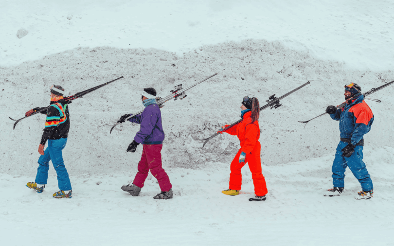 Headed out for skiing fun wearing Turtle Fur layers