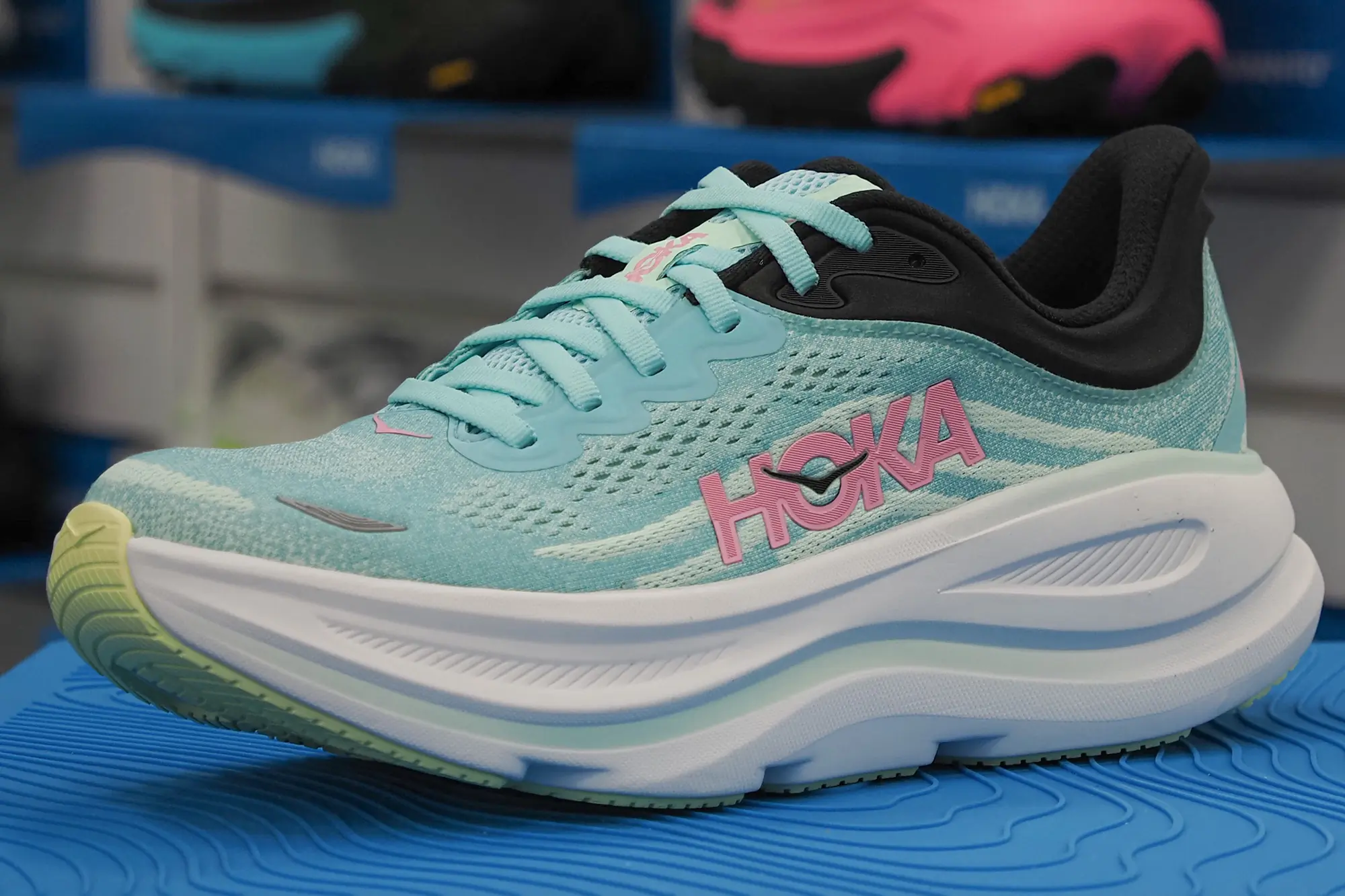 hoka bondi 9 on display at the running event 2024