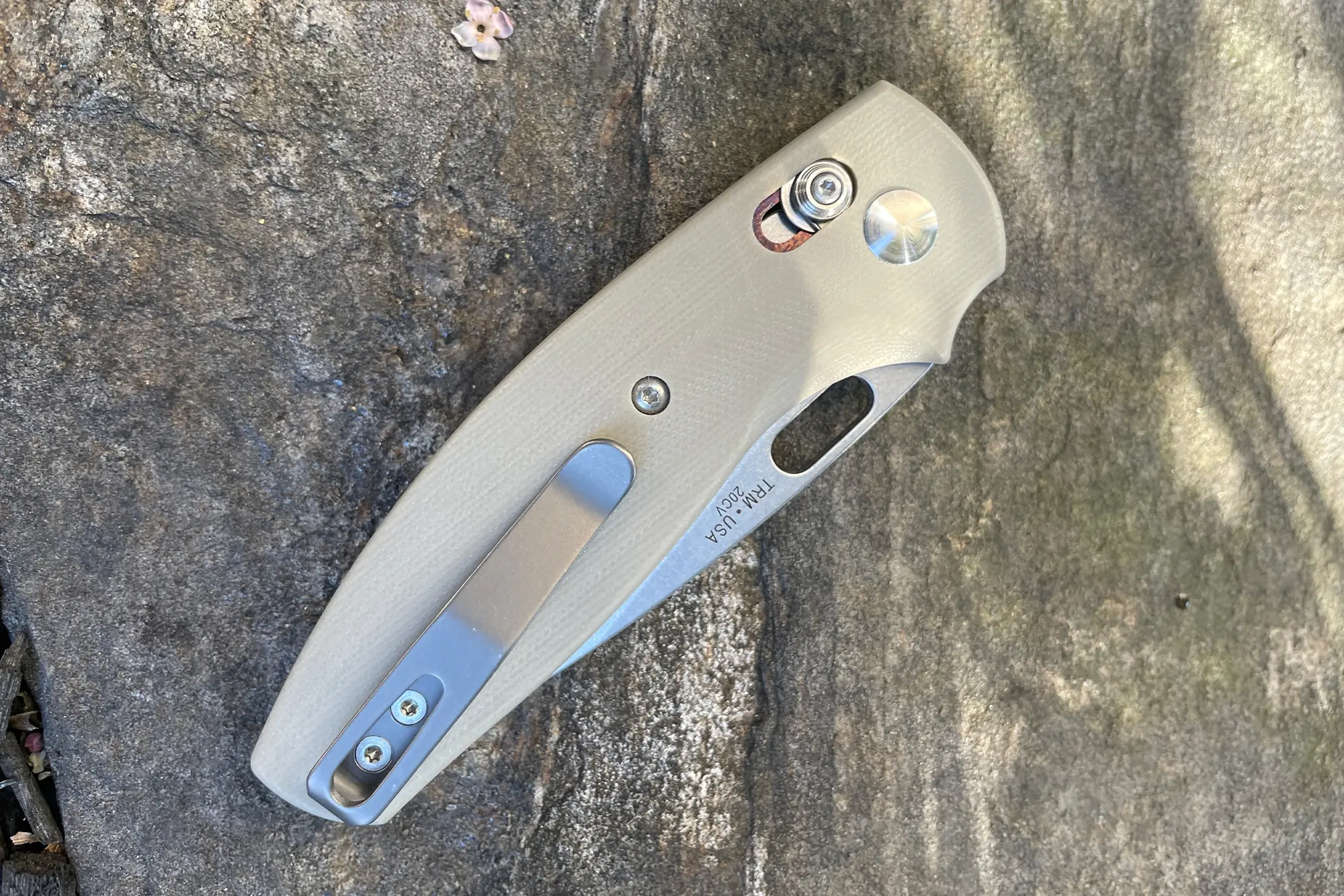 folded trm bulldog knife showing carry clip