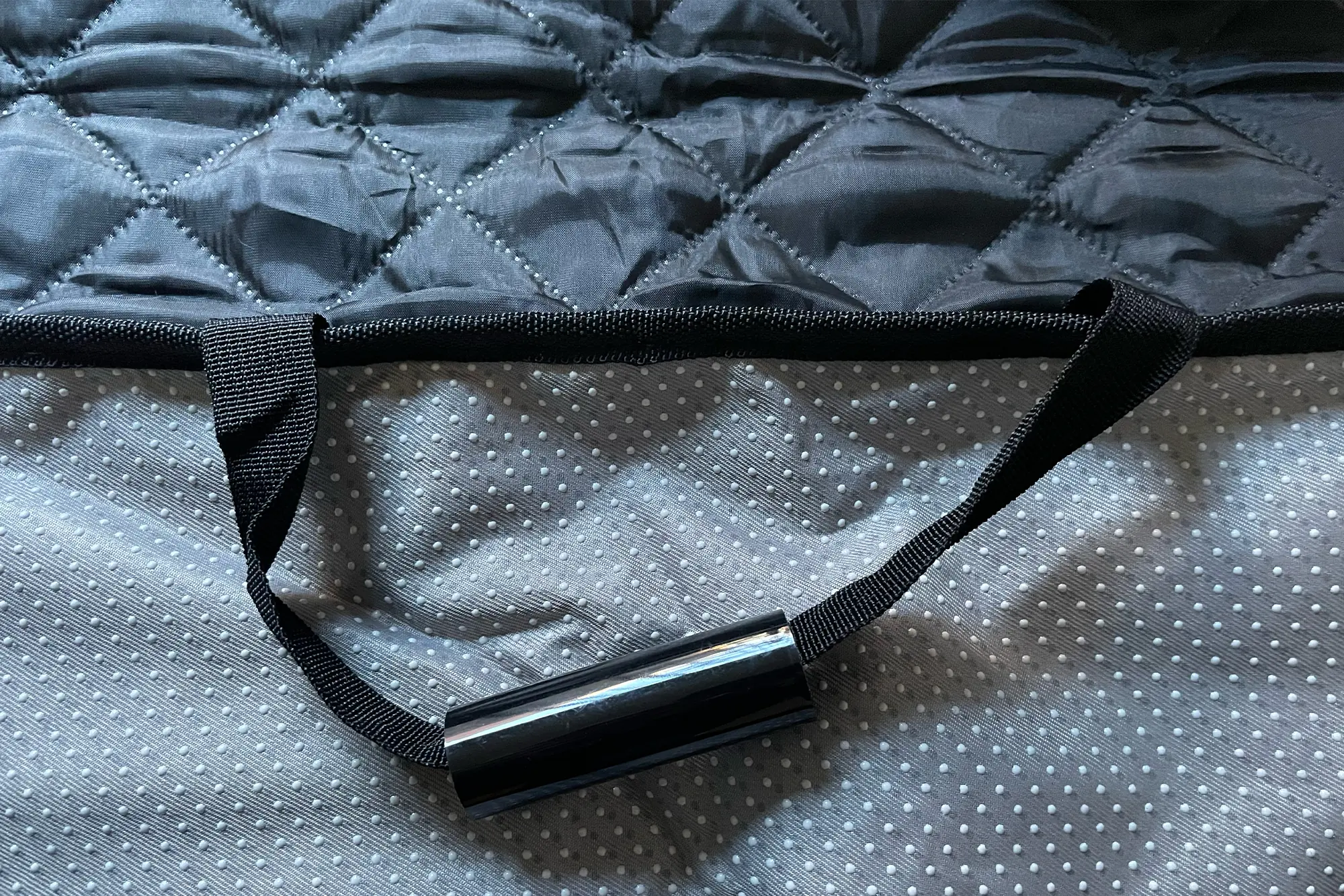 Anti-slip dots and a plastic anchor keep the Paw Jamboree Car Seat Protector in place