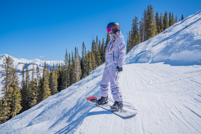 Testing the unisex L1 Premium Goods Axial pants for snowboarders at Crested Butte Mountain Resort; (photo/Eric Phillips)