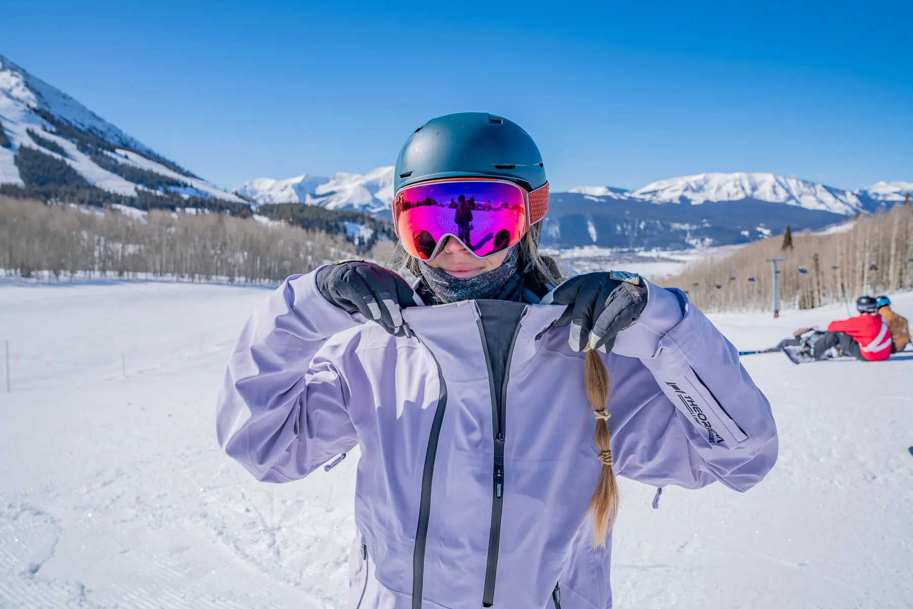 Testing the unisex L1 Premium Goods Axial Jacket for snowboarders at Crested Butte Mountain Resort; (photo/Eric Phillips)