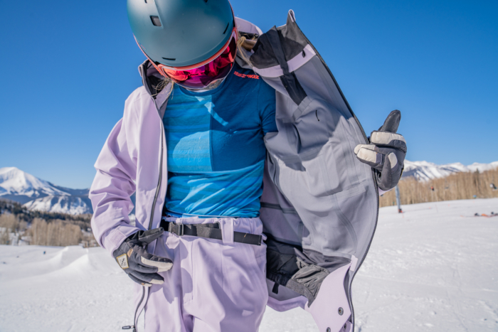 Testing the unisex L1 Premium Goods Axial snowboard pants for snowboarders at Crested Butte Mountain Resort; (photo/Eric Phillips)