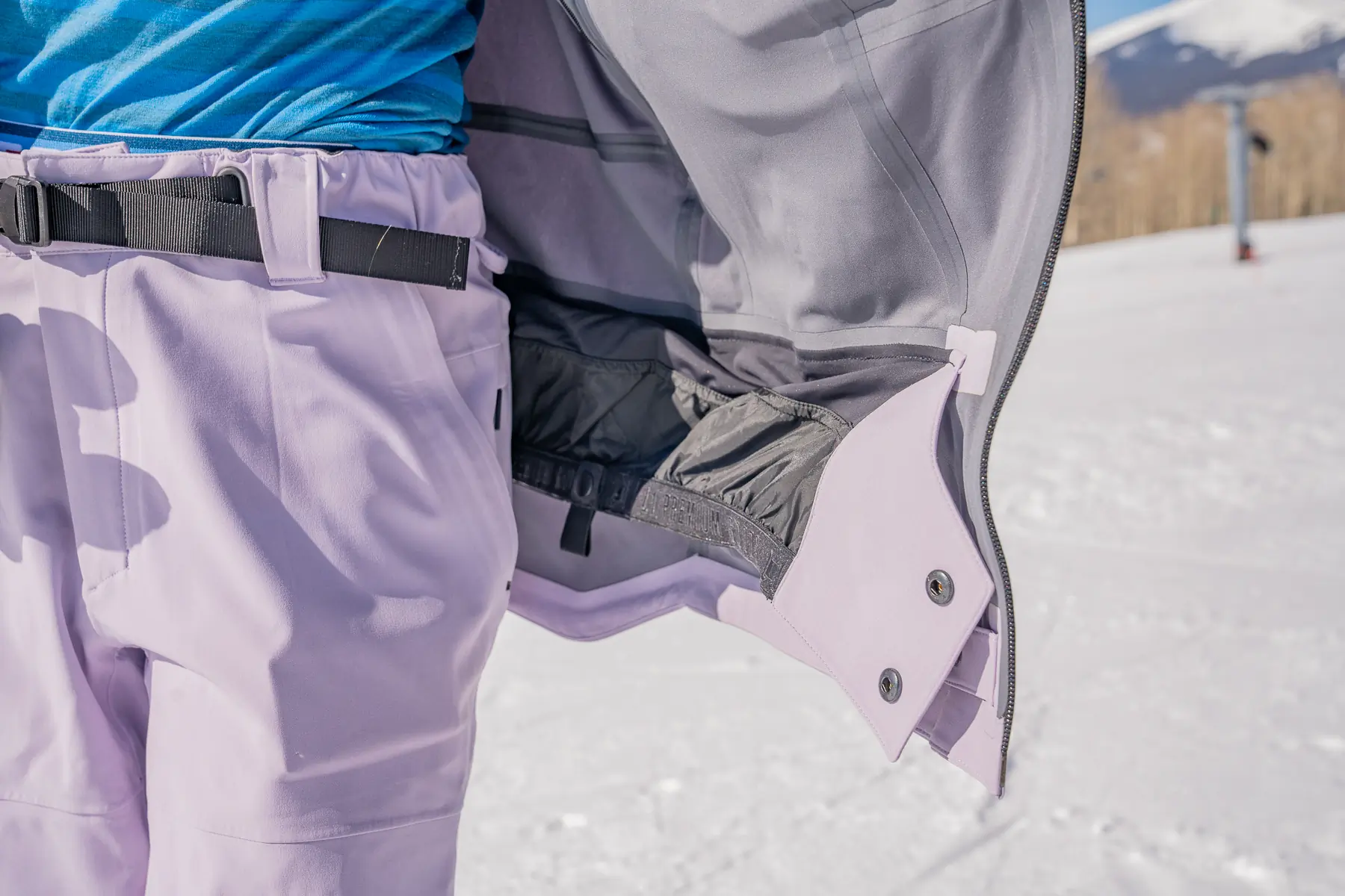 Testing the unisex L1 Premium Goods Axial Jacket for snowboarders at Crested Butte Mountain Resort; (photo/Eric Phillips)