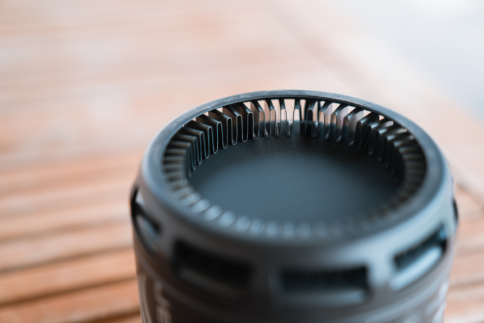 A close-up of the Jetboil Stash's FluxRing heat exchanger, designed to improve fuel efficiency and heat transfer