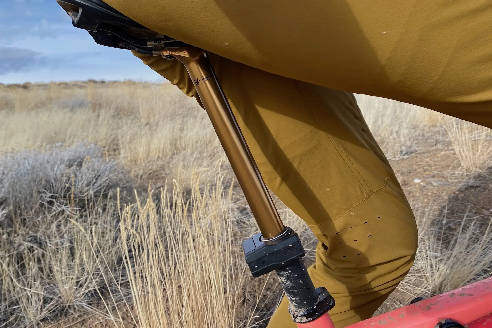 Riding with the Fox Transfer Neo dropper seatpost during testing