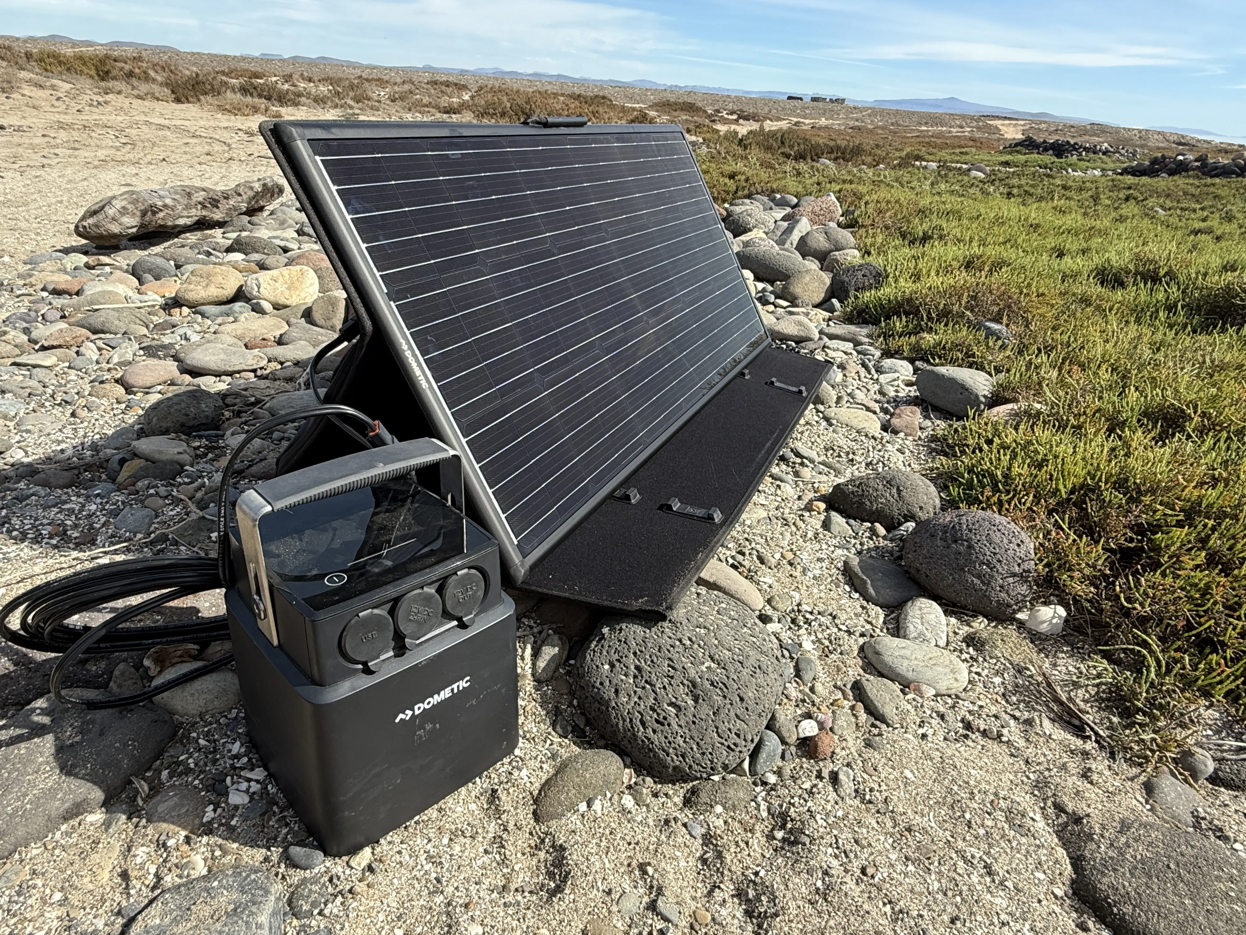 Dometic PLB40 portable lithium battery and Dometic Zamp Solar Obsidian Series