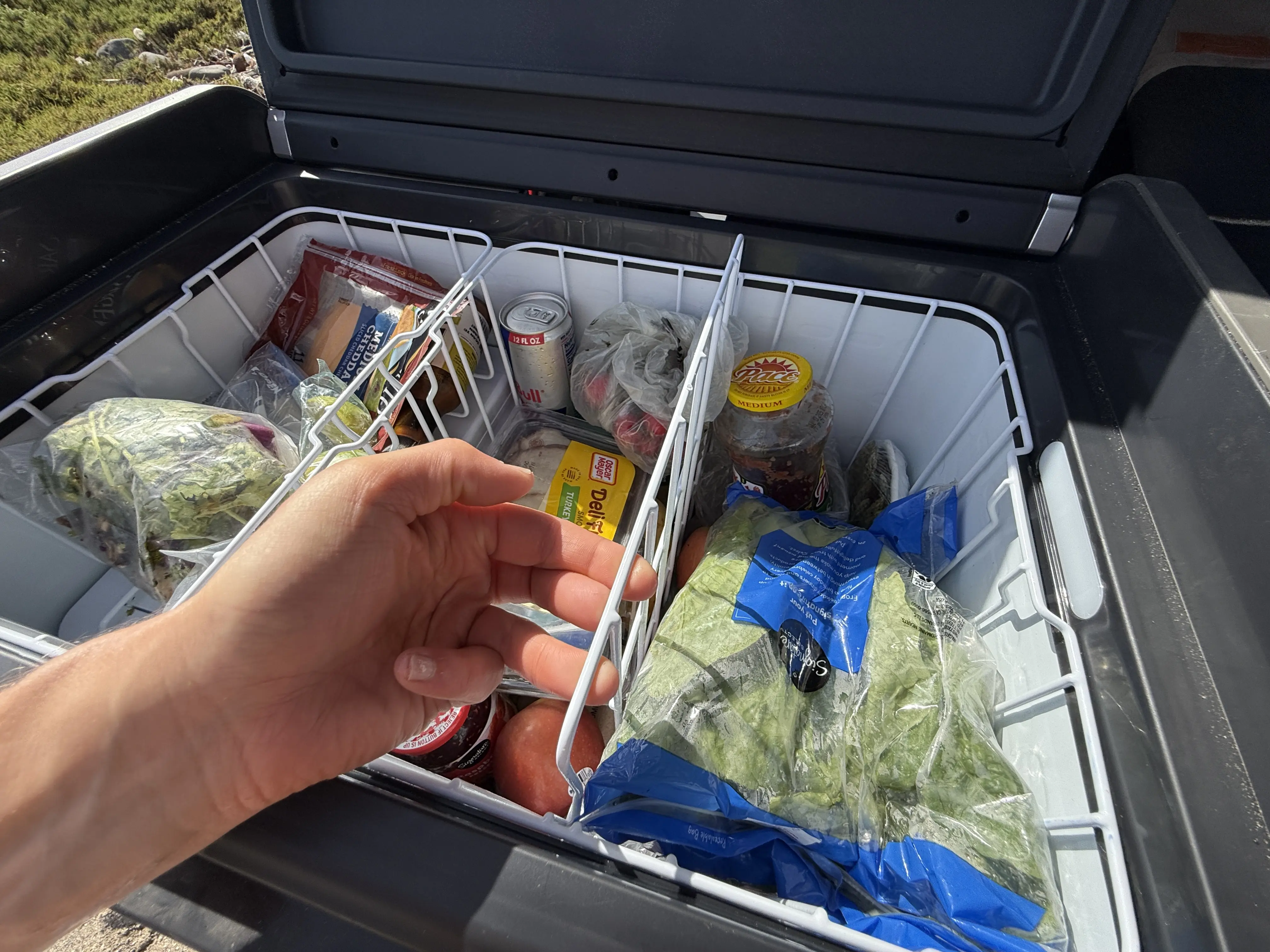 The wire baskets in the Dometic CFX 55IM Electric Cooler 