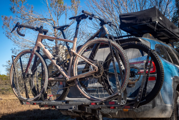 Two bikes on the 1Up USA Super Durty bike rack