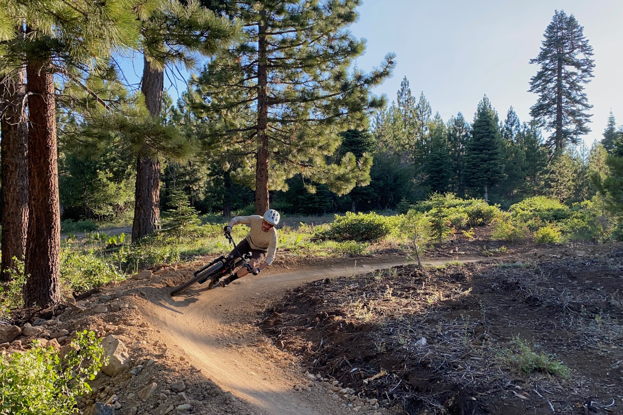 Riding the Yeti ASR around a bermed turn