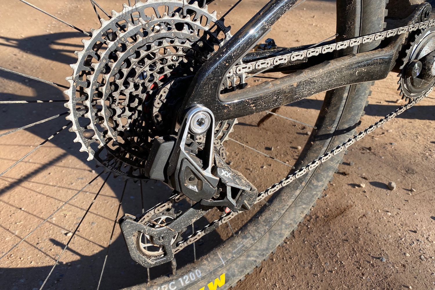 A detail shot of the SRAM XX SL drivetrain on the yeti ASR T5 build