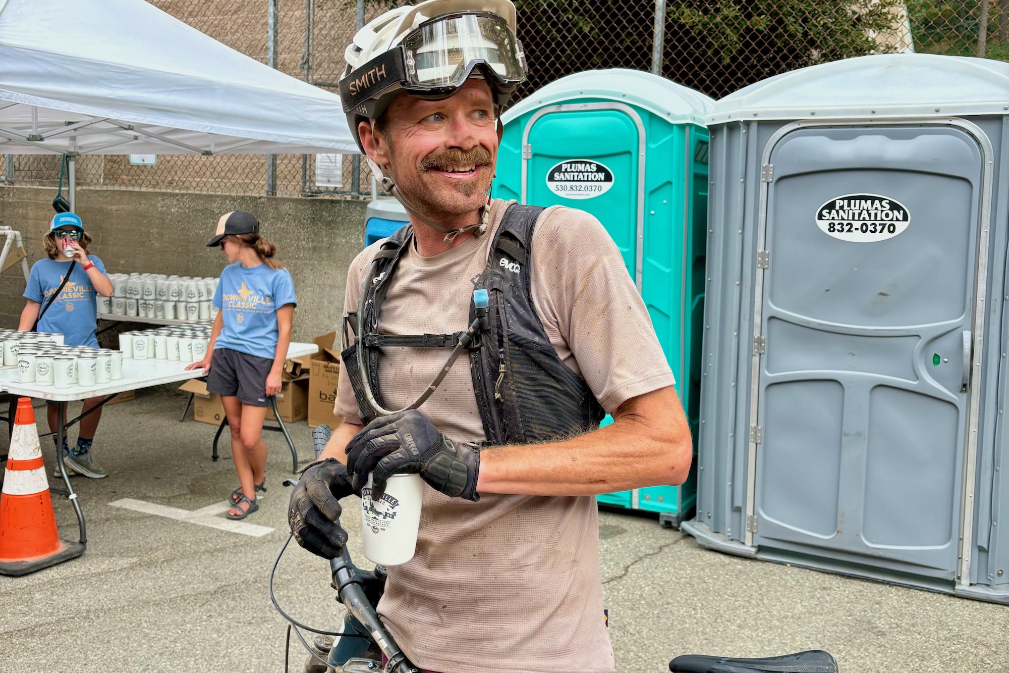 Smiling at the finish of the Downeville Classic XC race after racing on the Yeti ASR