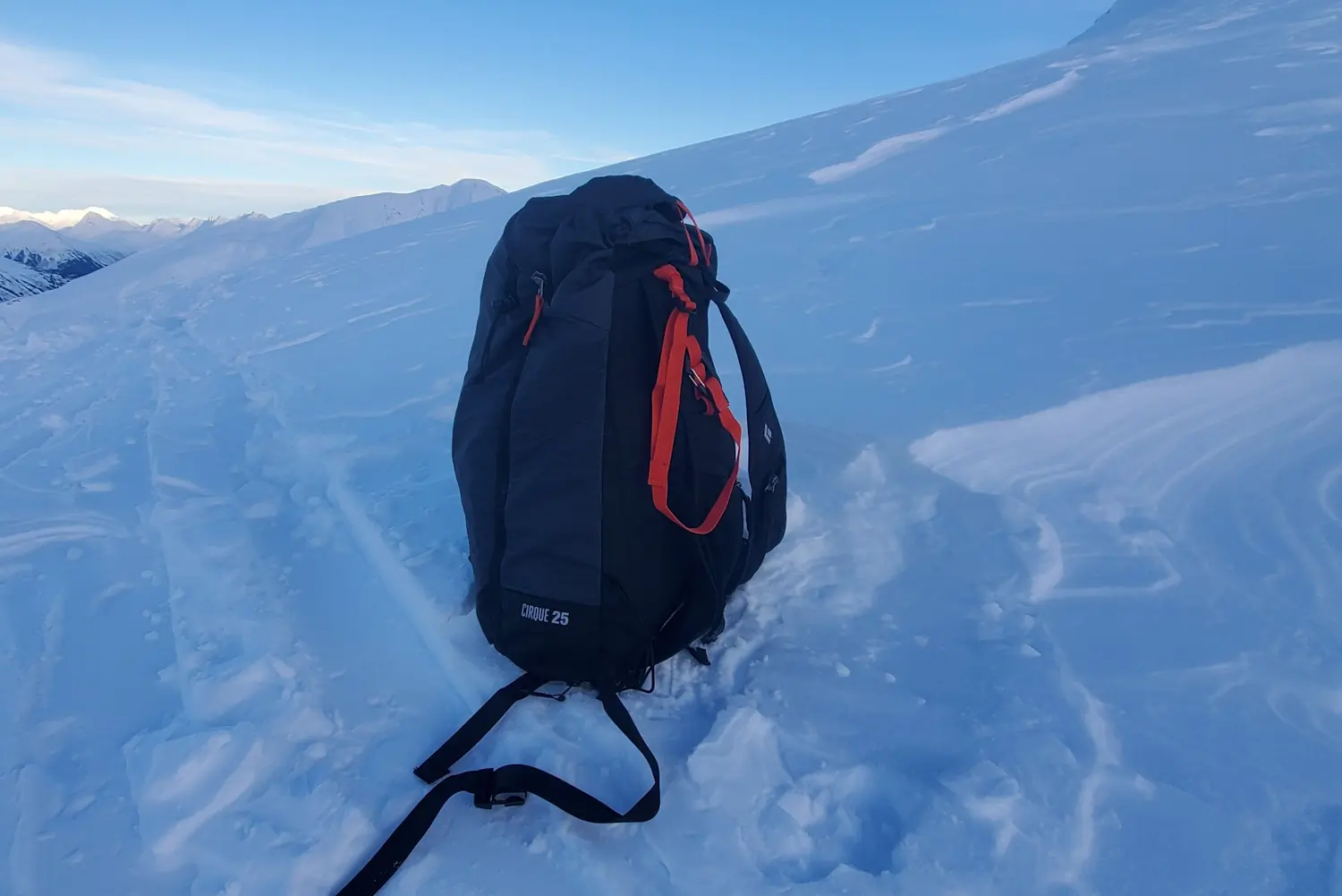 Black diamond crique 22 resting on snow