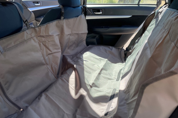 Ruffwear Dirtbag Seat Cover clips up to a hammock