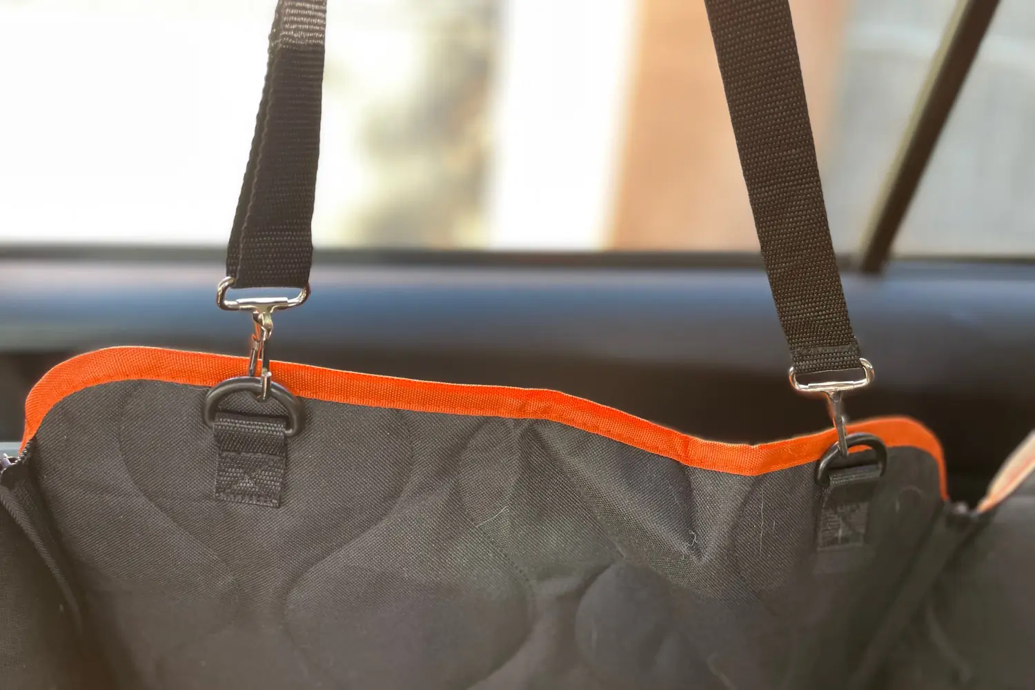 Shodu waterproof dog car seat cover with side flaps attached to headrests