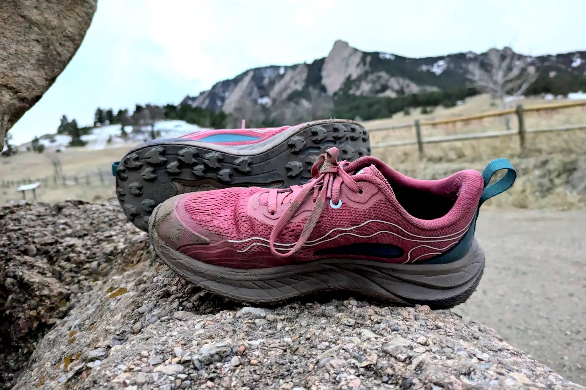 Teva Trailwinder Low Hiking Shoes on rocky terrain at night