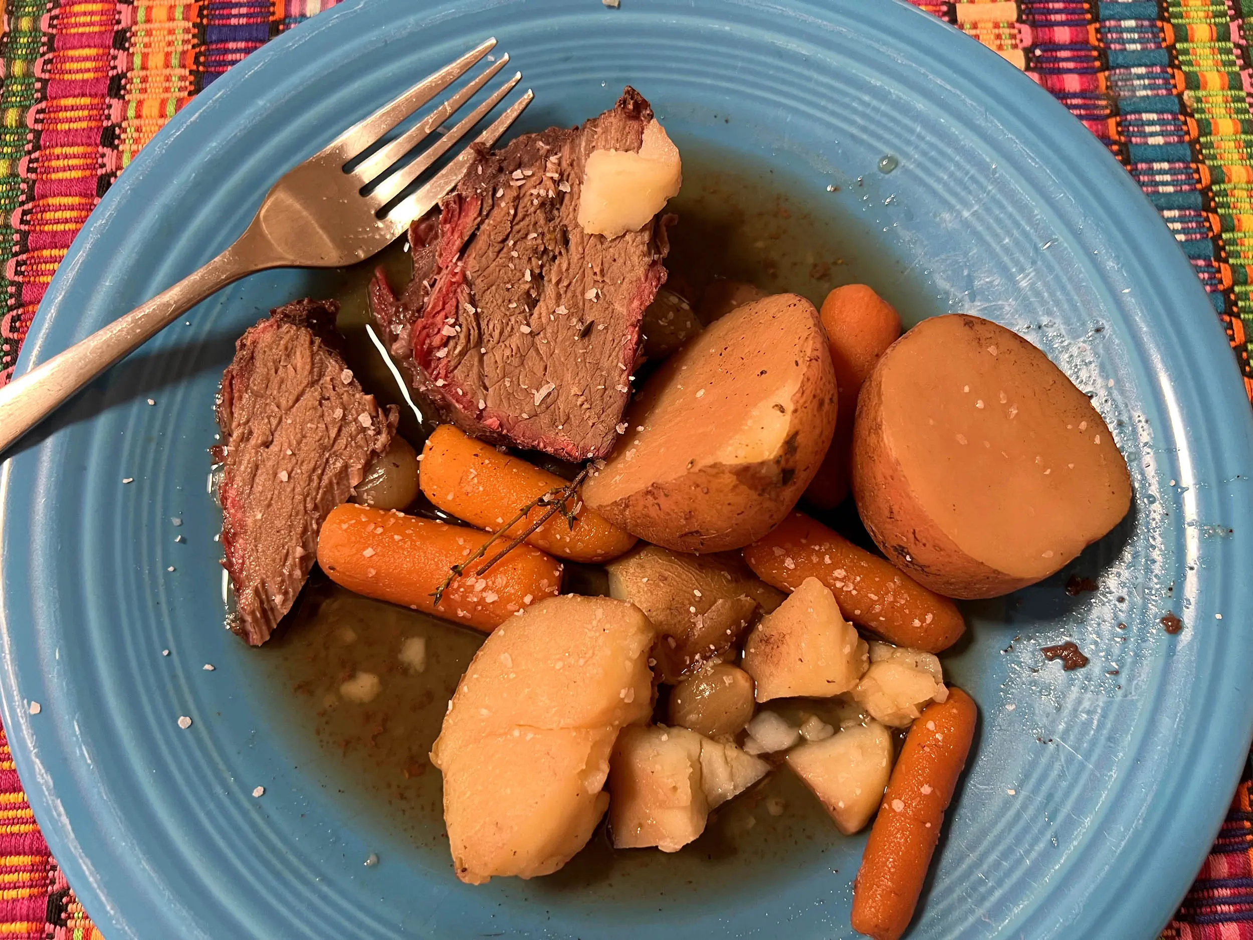 Smoked venison pot roast with potatoes and carrots