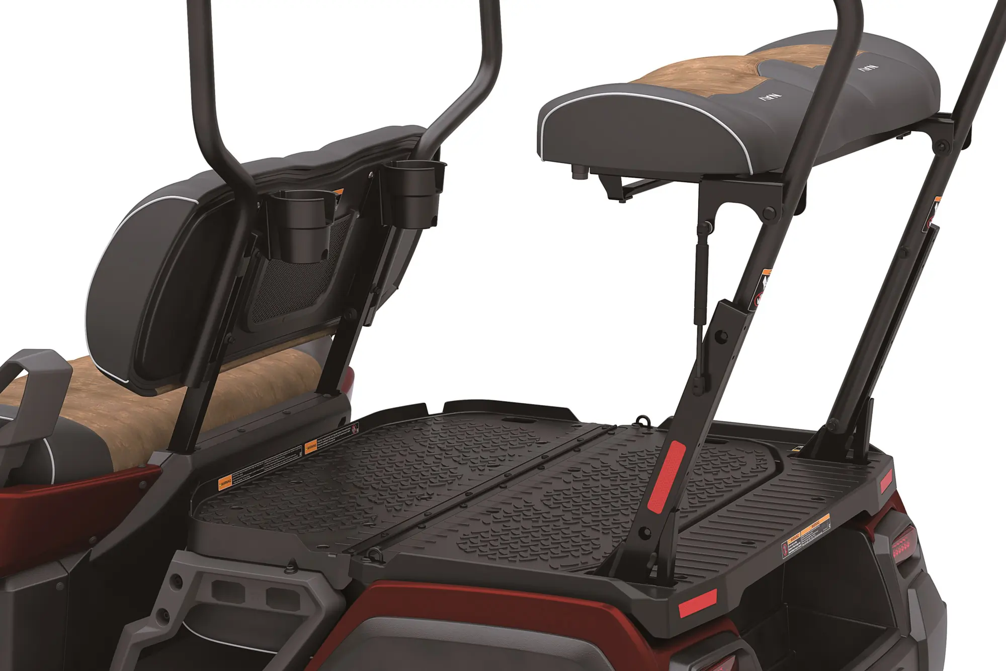 Rear folding seat and cargo area of the 2025 Kawasaki NAV 4e