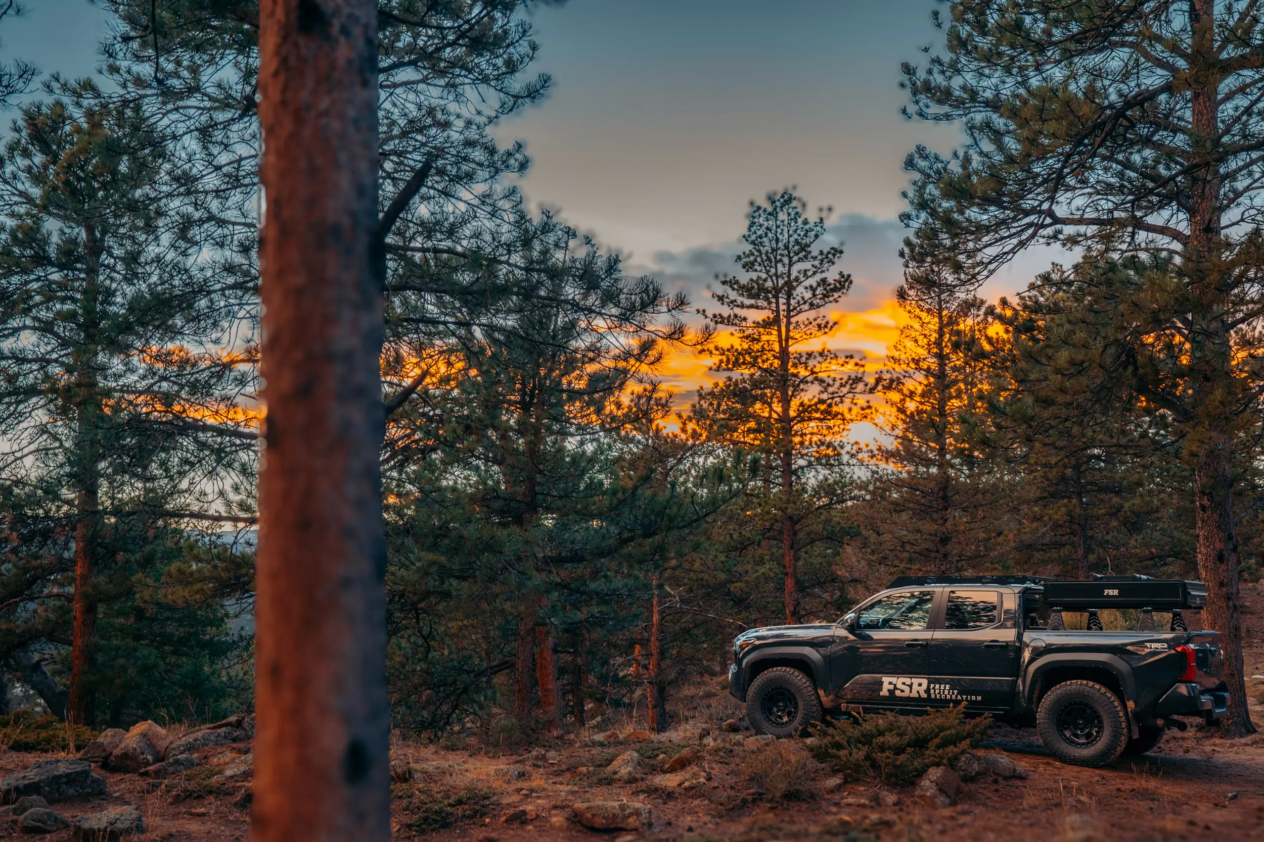 FSR Nova RTT folded on Toyota Tacoma in Woods