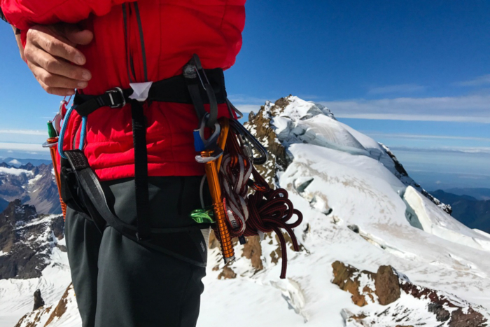 Black Diamond Vision harness on a climber in the alpine
