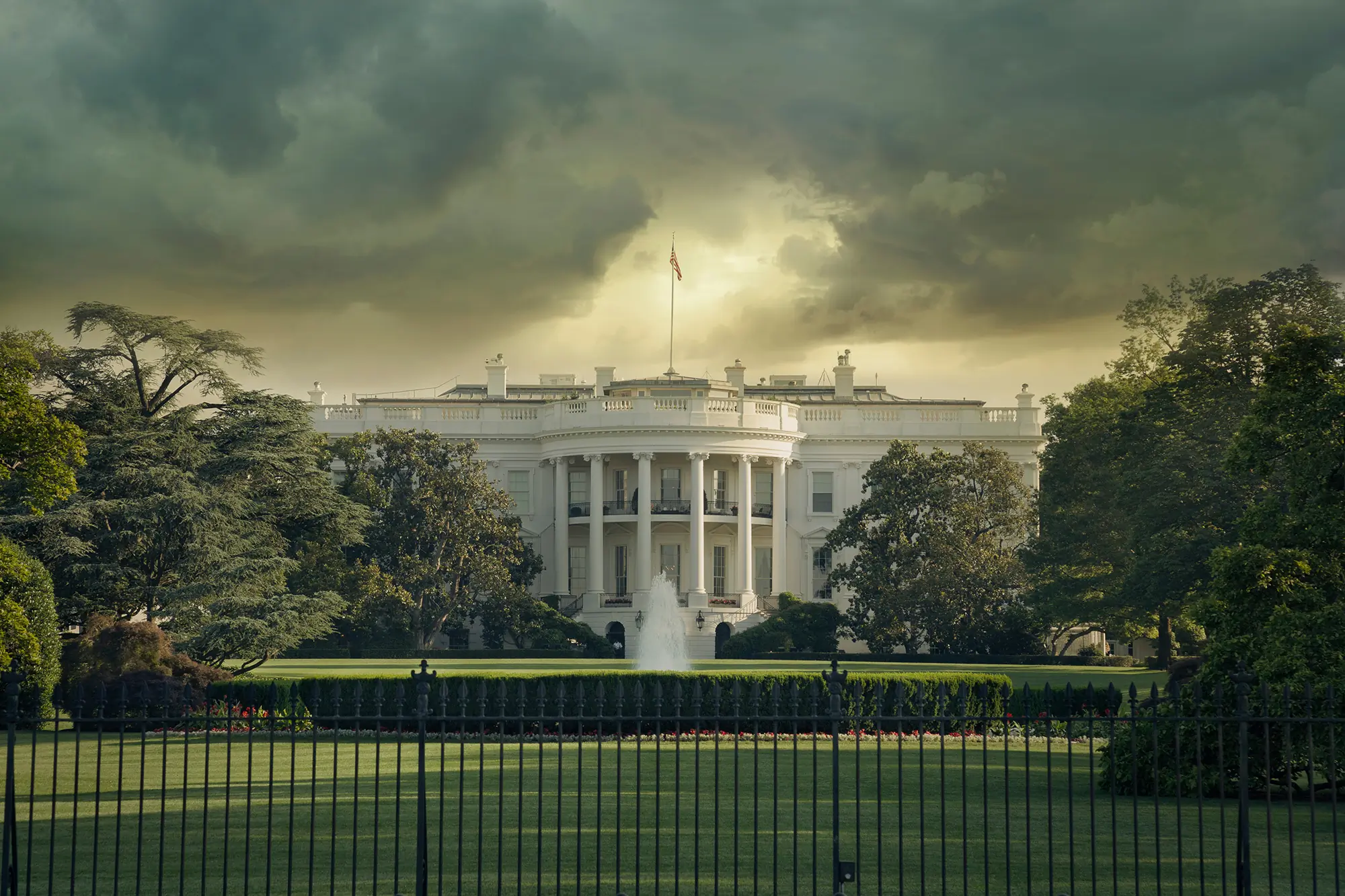 White House with dark clouds