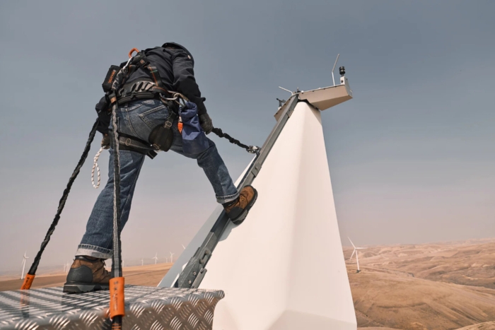 Working on a wind turbine wearing KEEN Utility boots