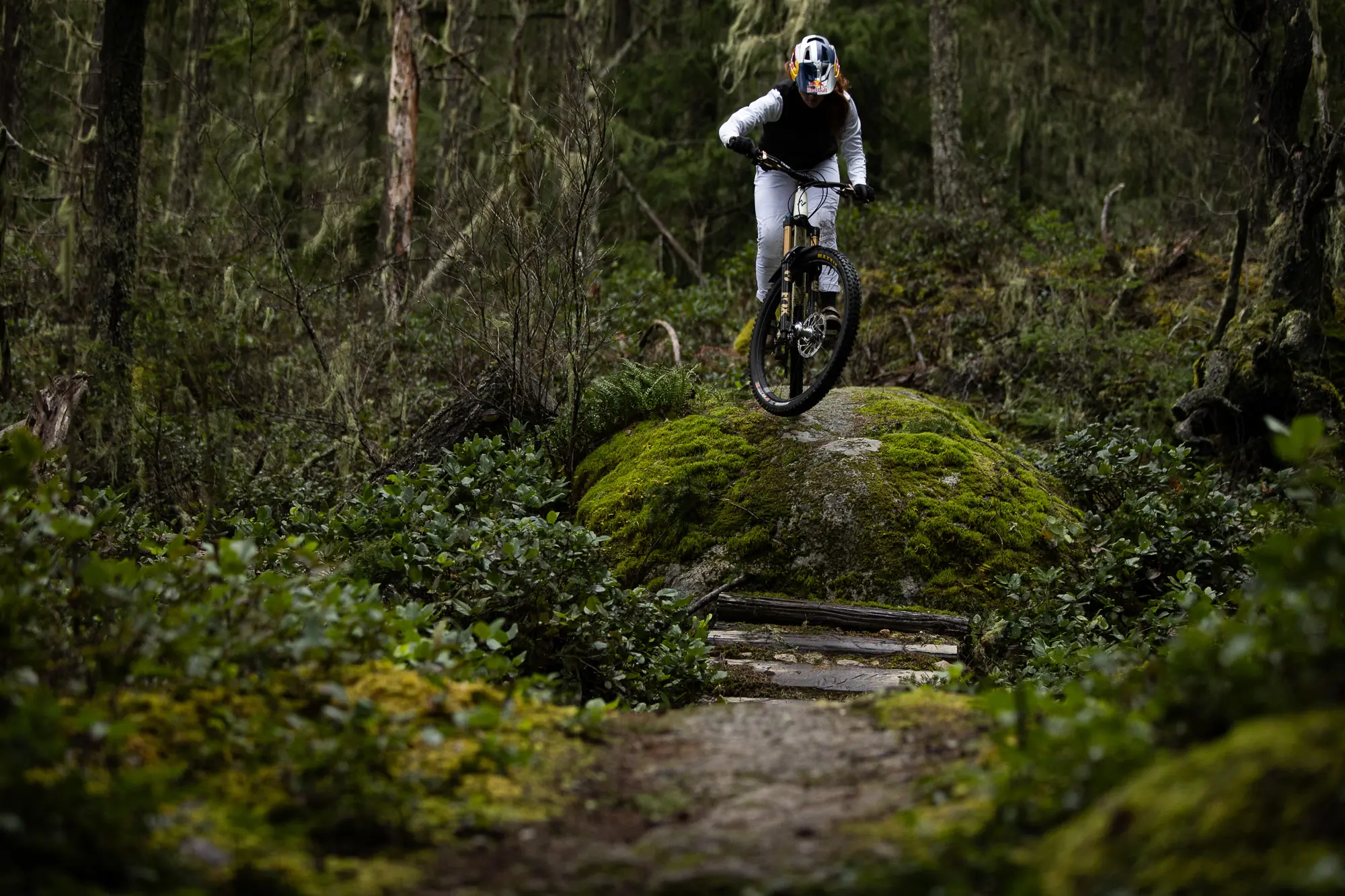 Female mountain biker using a Fox 36 fork
