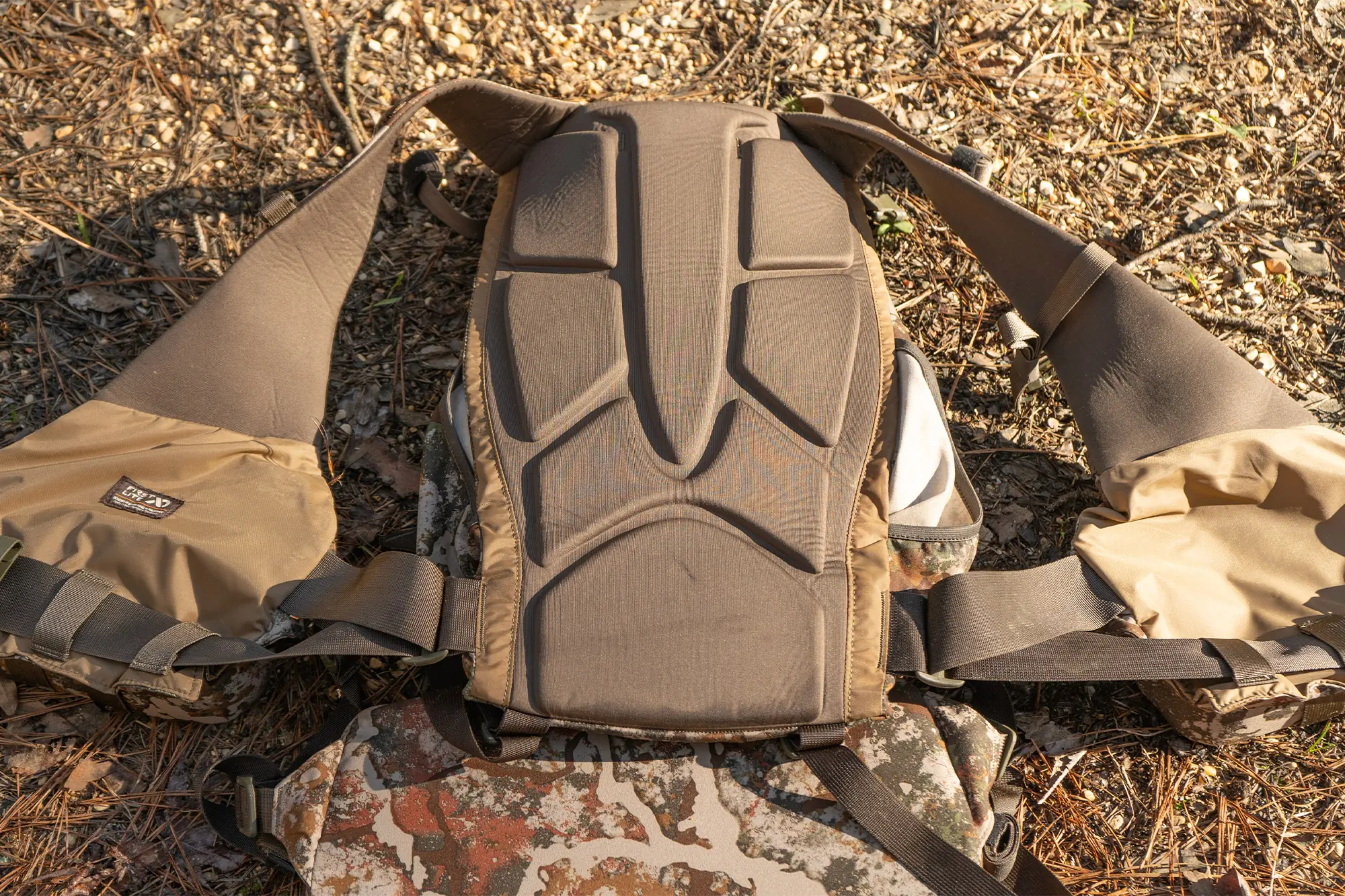 The breathable backpanel on the First Lite Treeline Turkey Vest
