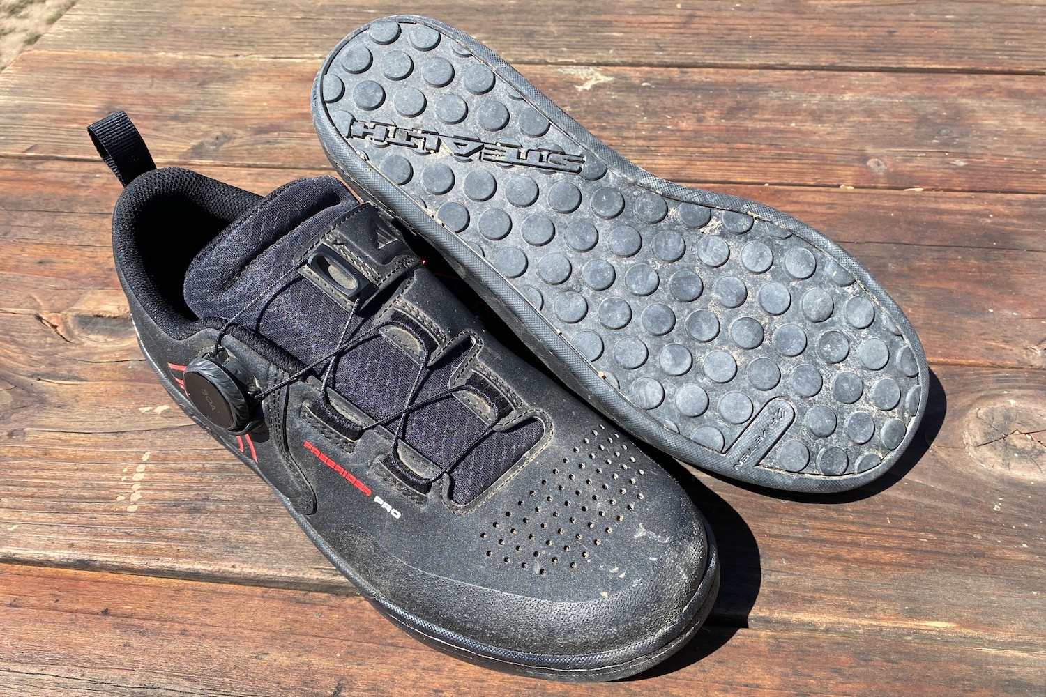The upper, BOA closure, and outsole of the Freerider Pro BOA shoes