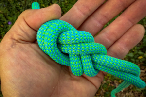 Edelrid Siskin 8.6 Eco Dry in a figure 8 follow through knot