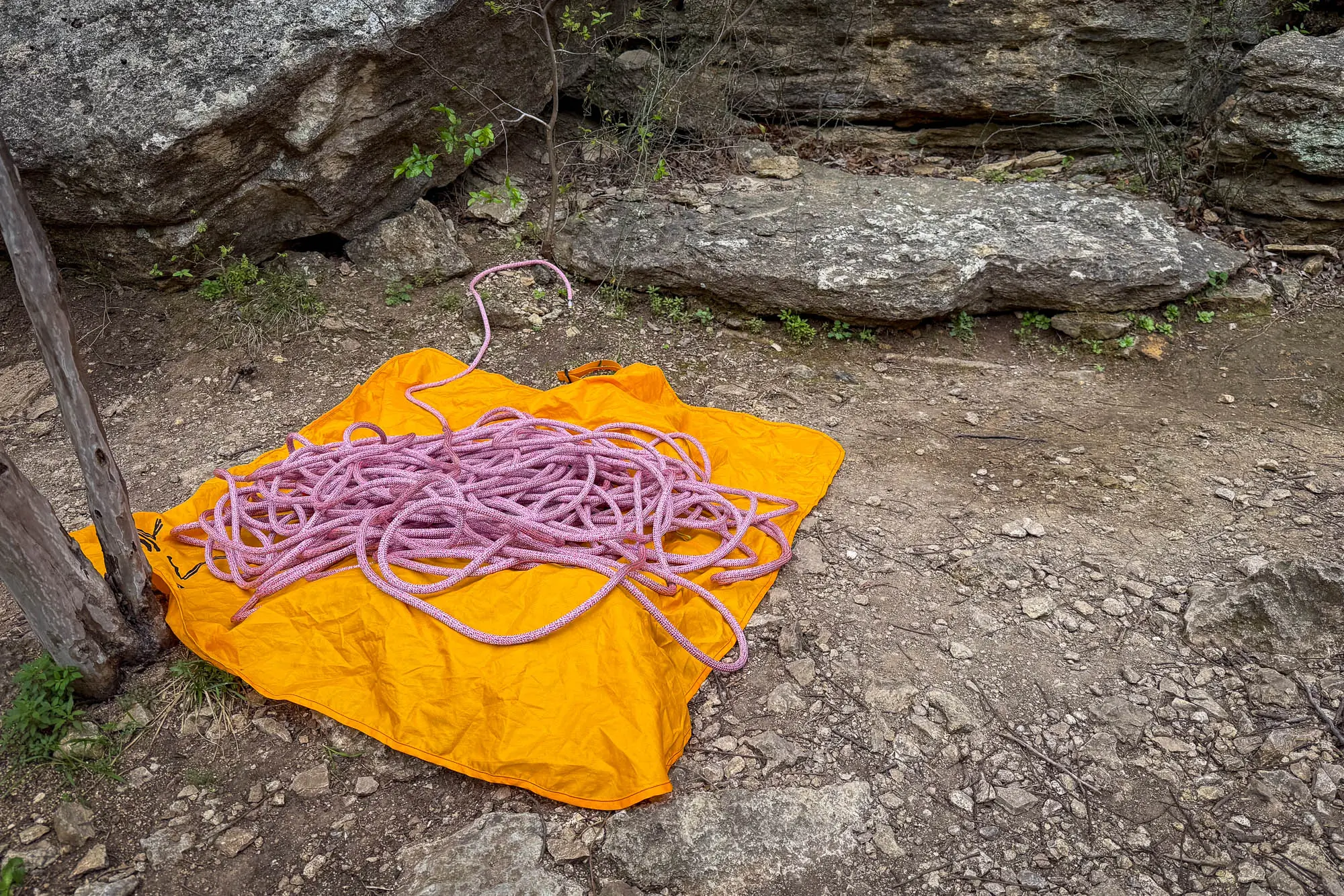 Edelrid Birdlime 1R 9.8 climbing rope on a tarp