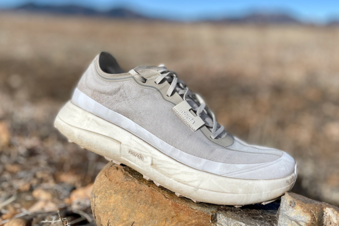 Norda 005 side view with a lightweight, durable upper and thick cushioned sole