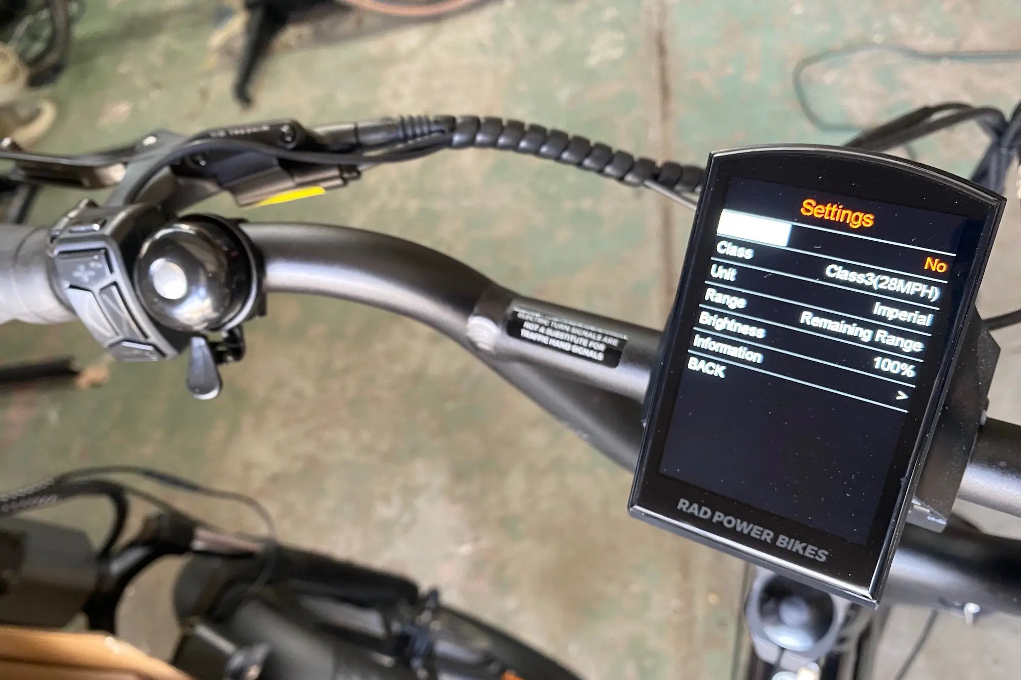 The display and settings menu on the RadWagon 5