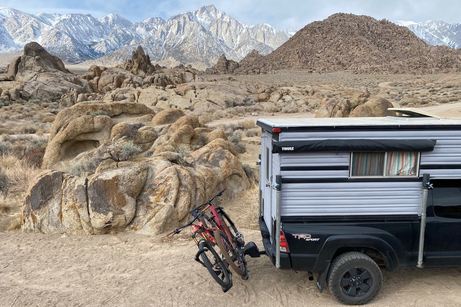 The Edge rack tilted away from the vehicle with bikes loaded