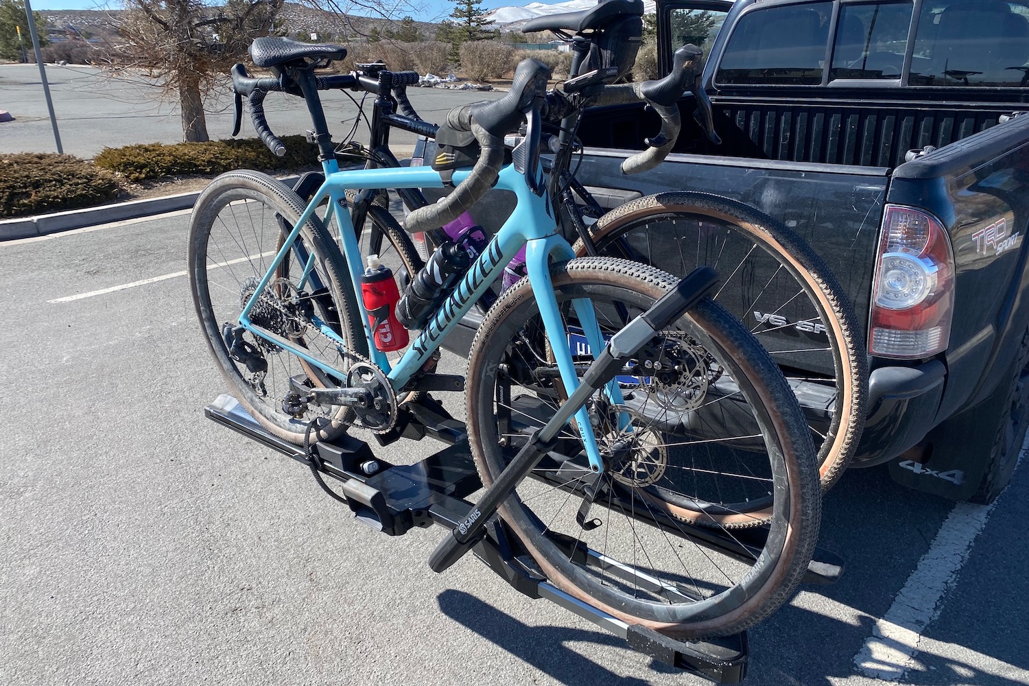 Two gravel bikes loaded on the Edge rack