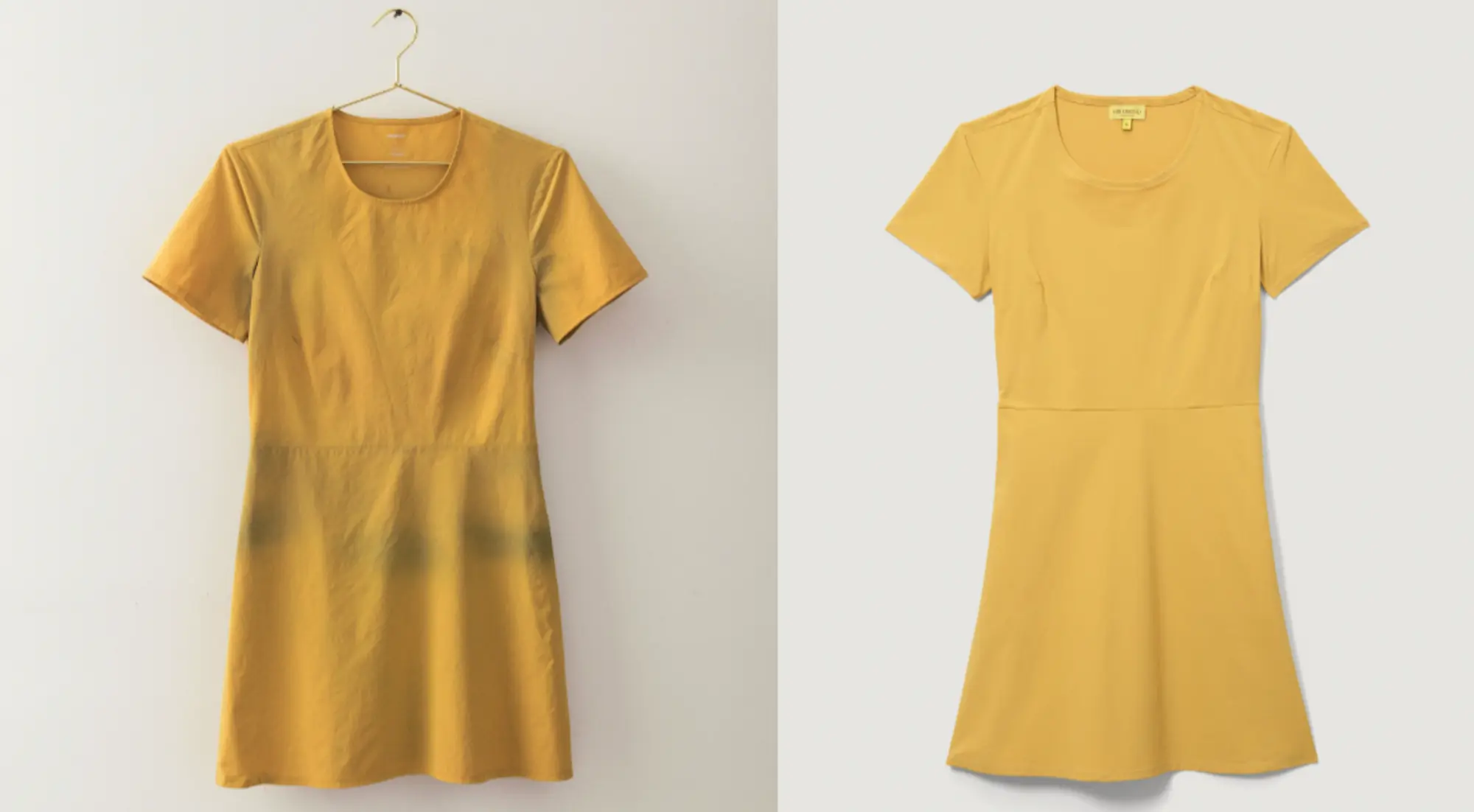 Worn dress on left, new dress on right