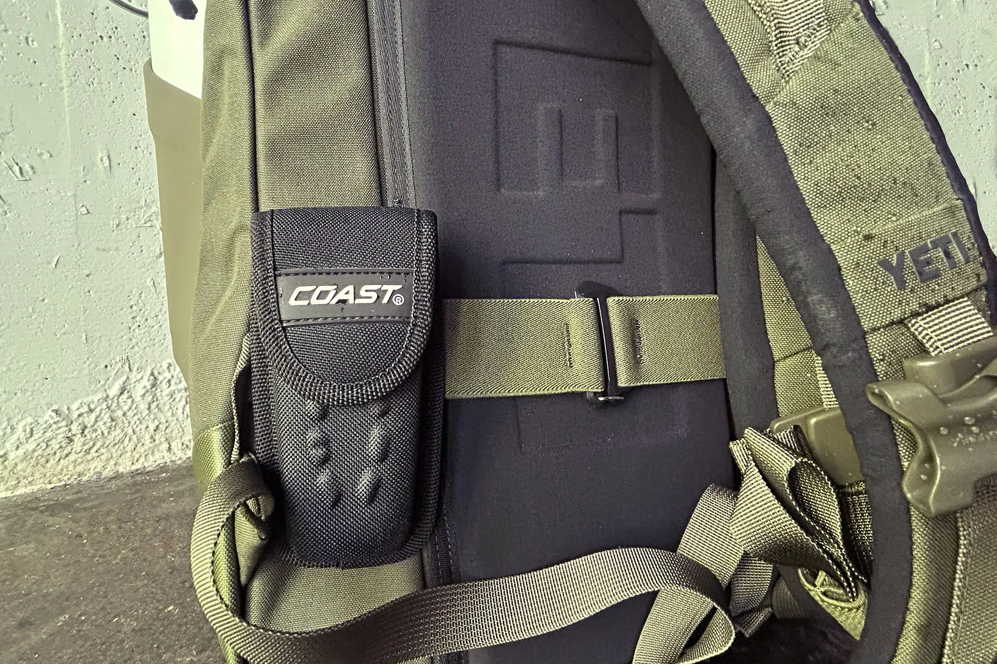 coast multitool sheath on yeti ranchero pack strap