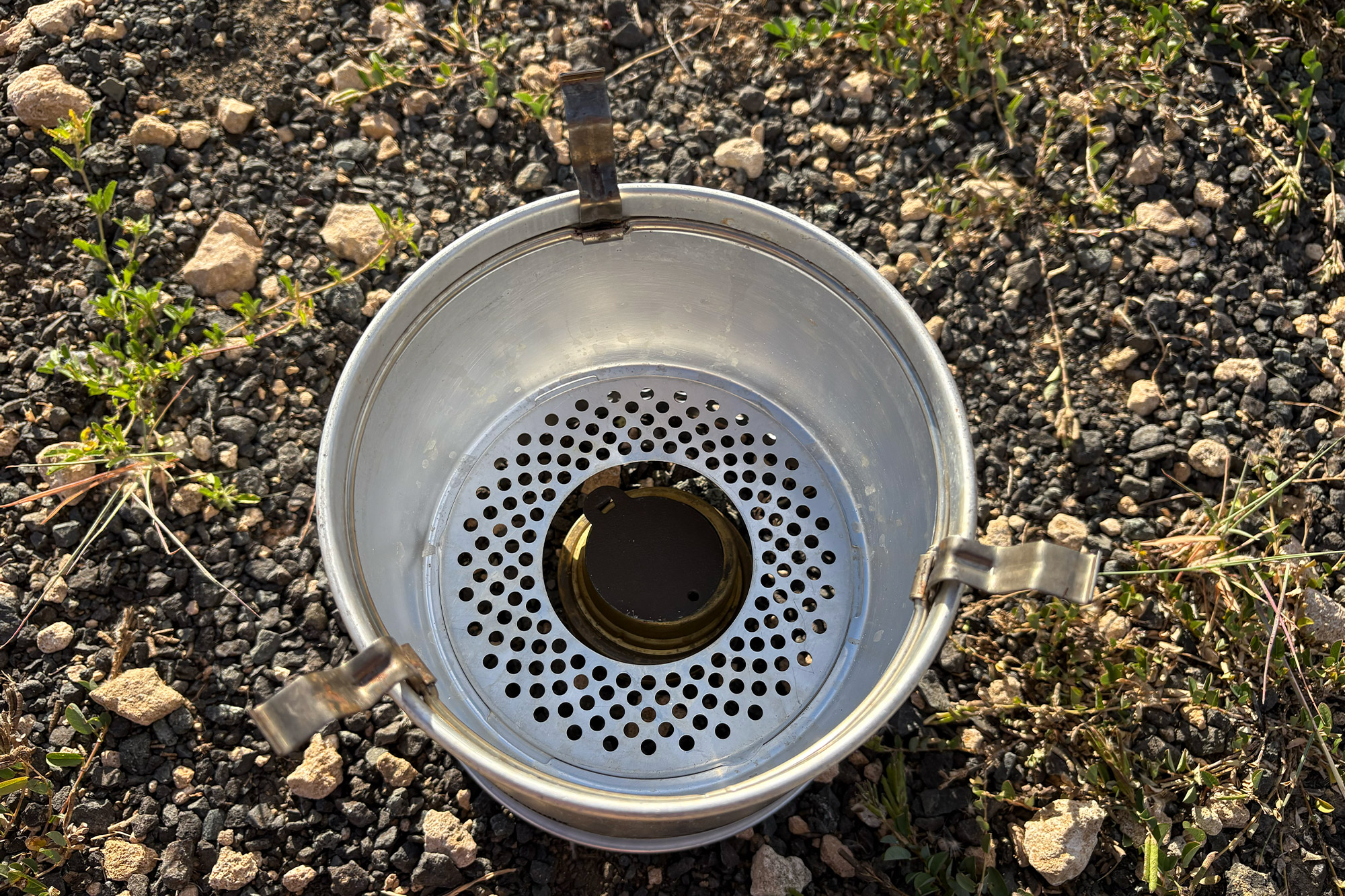 Caption: Trangia 27-5 Stove viewed from above, showing its interior and burner
