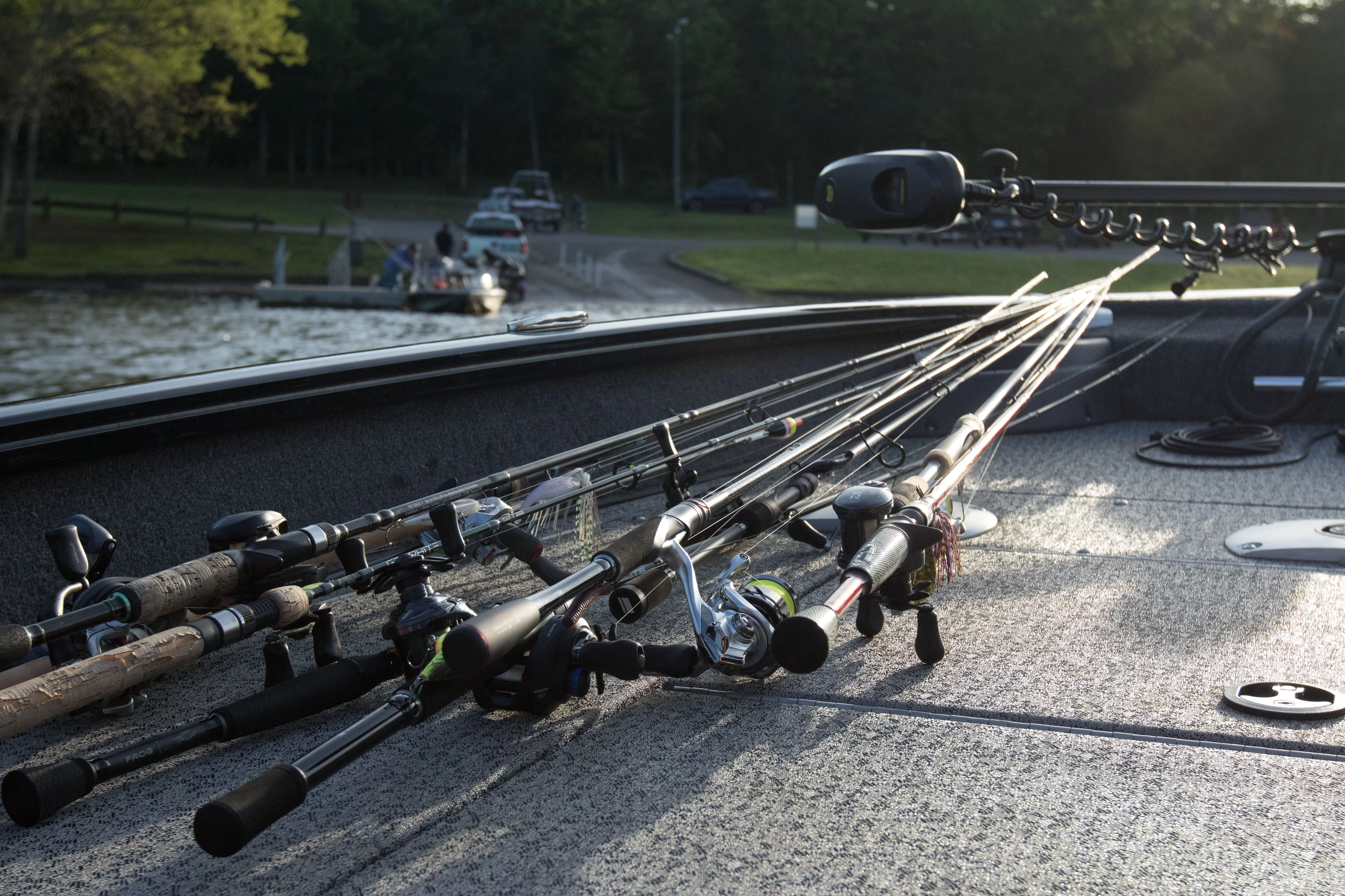 The best bass fishing rods of 2025 on a boat deck.