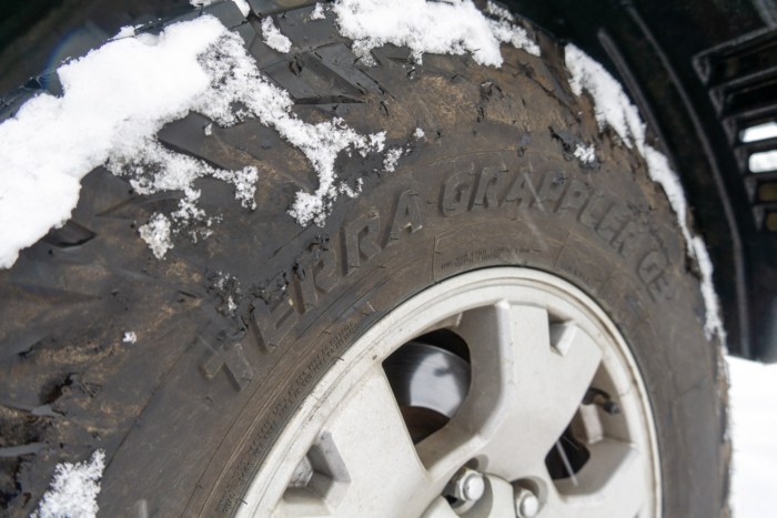 A detail of the sidewall patterns on the Nitto Terra Grappler G3