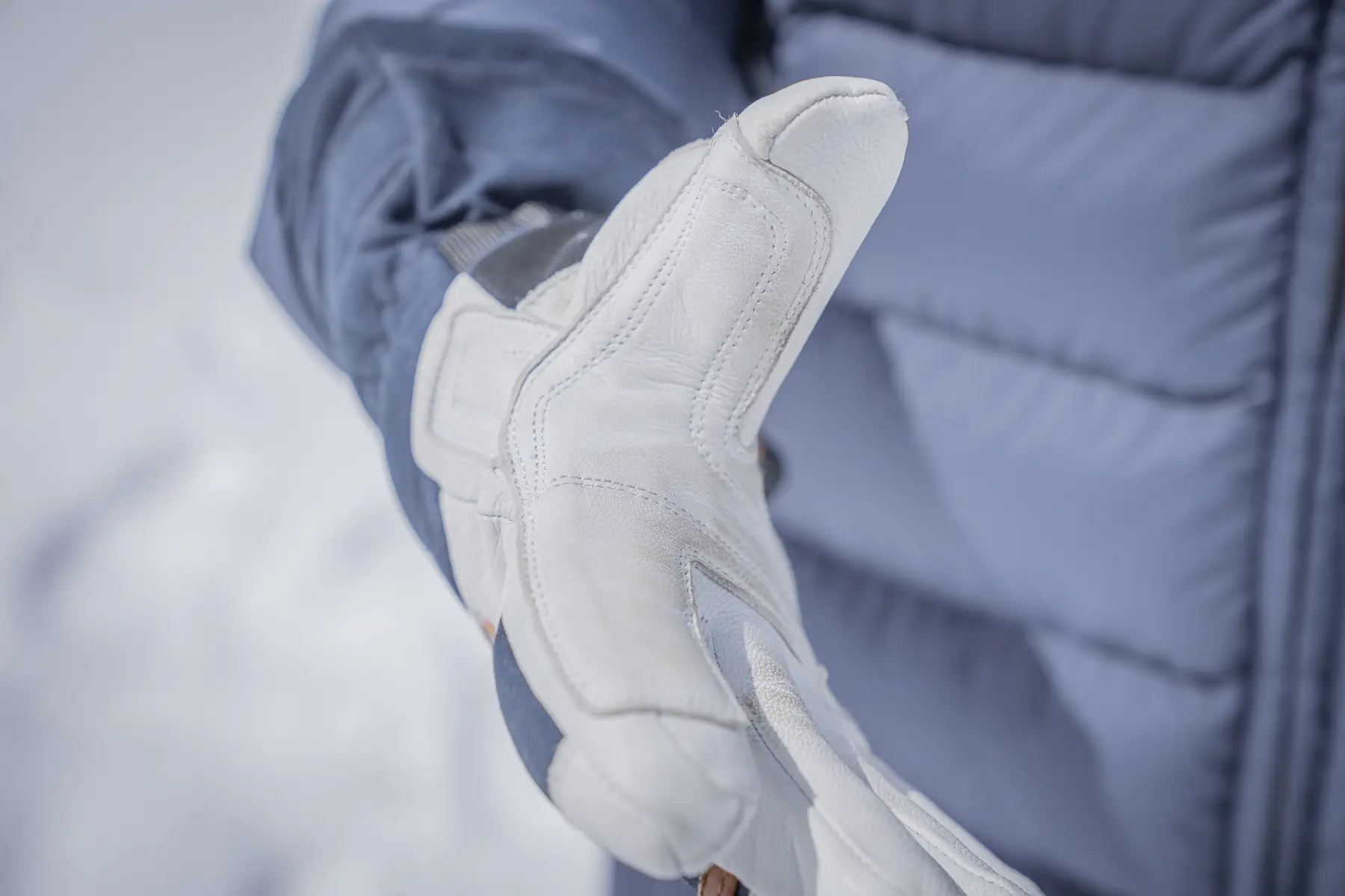 Testing the wear zones in the Baist Gloves Women’s Baist Classic Ski Glove; (photo/Eric Phillips)