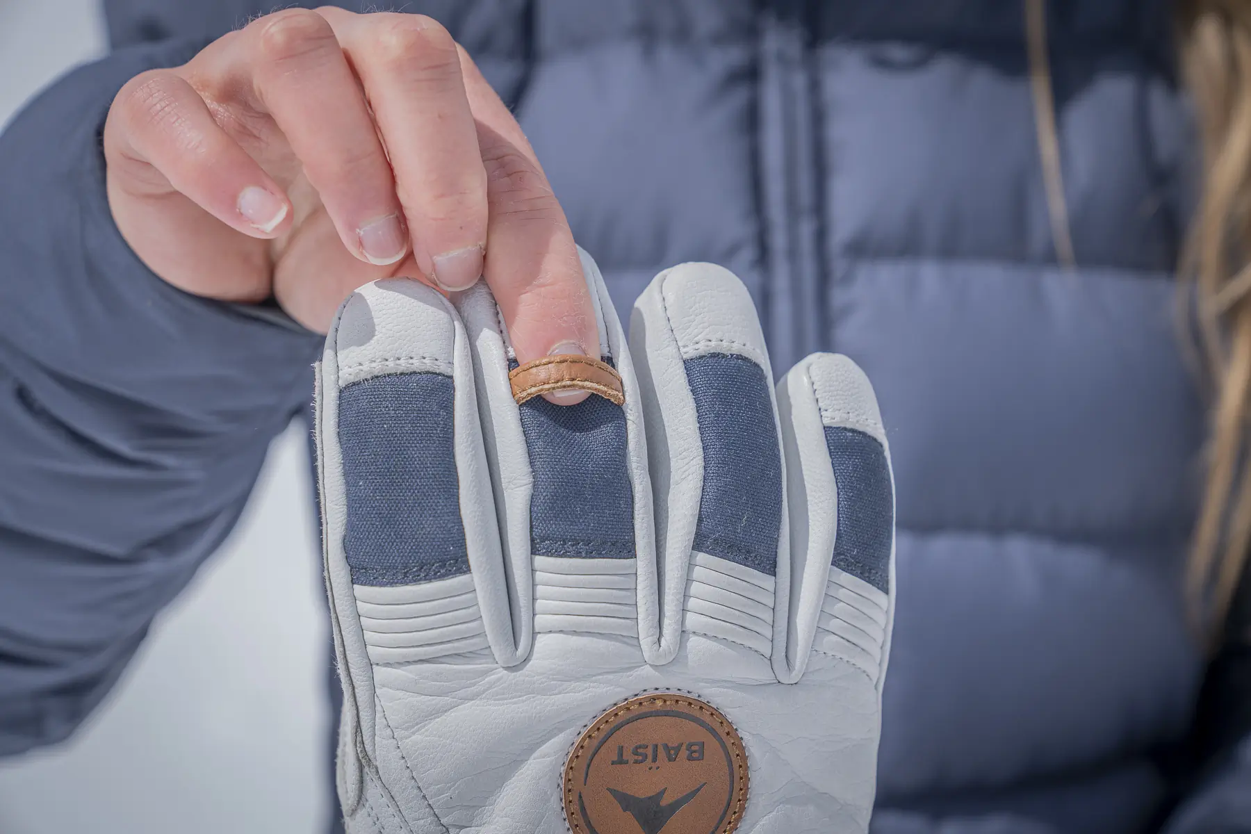 Testing the leather hang loop on the Baist Gloves Women’s Baist Classic Glove; (photo/Eric Phillips)