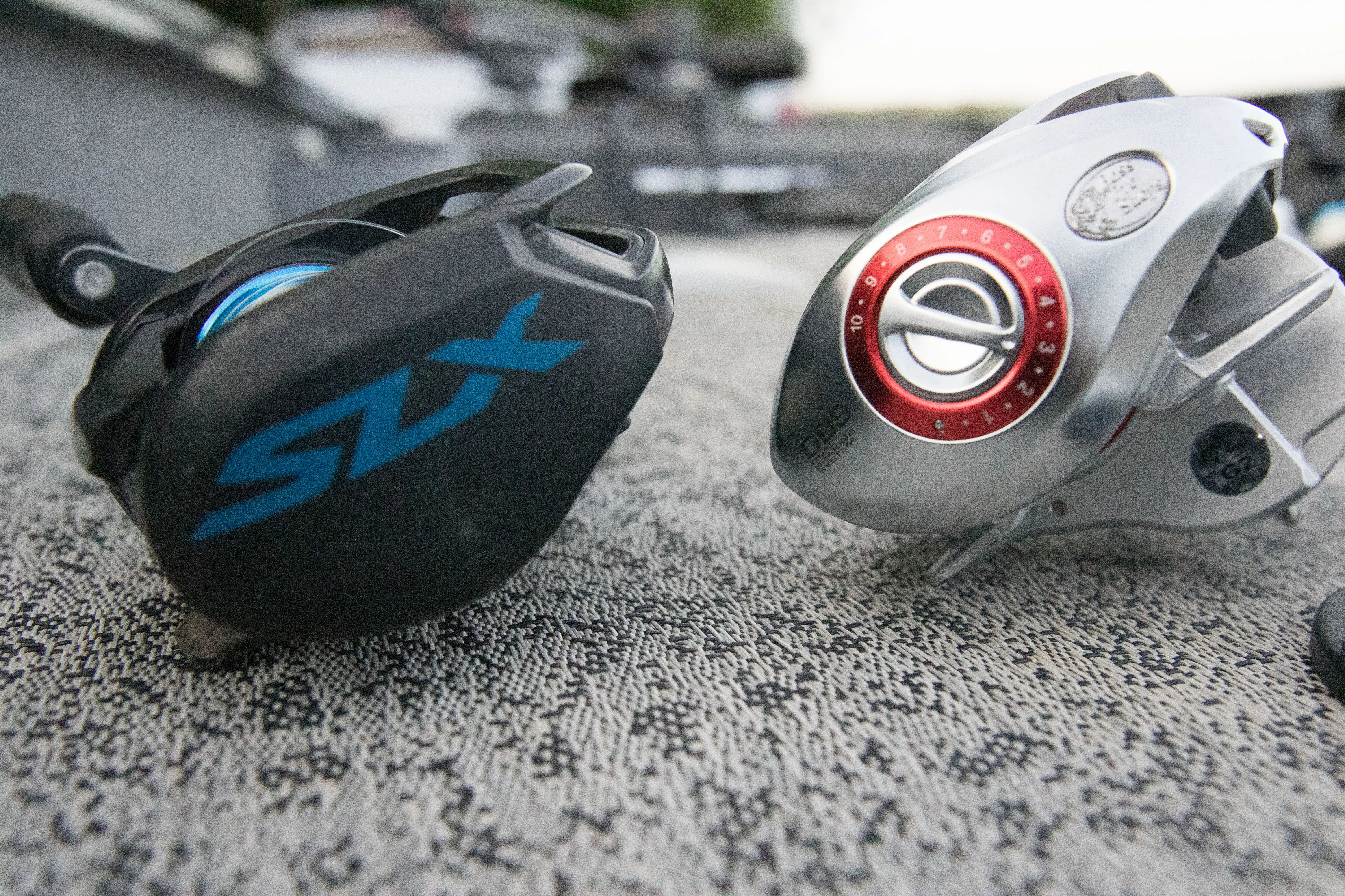 The Shimano SLX and the Johnny Morris Platinum Signature baitcaster side by side.