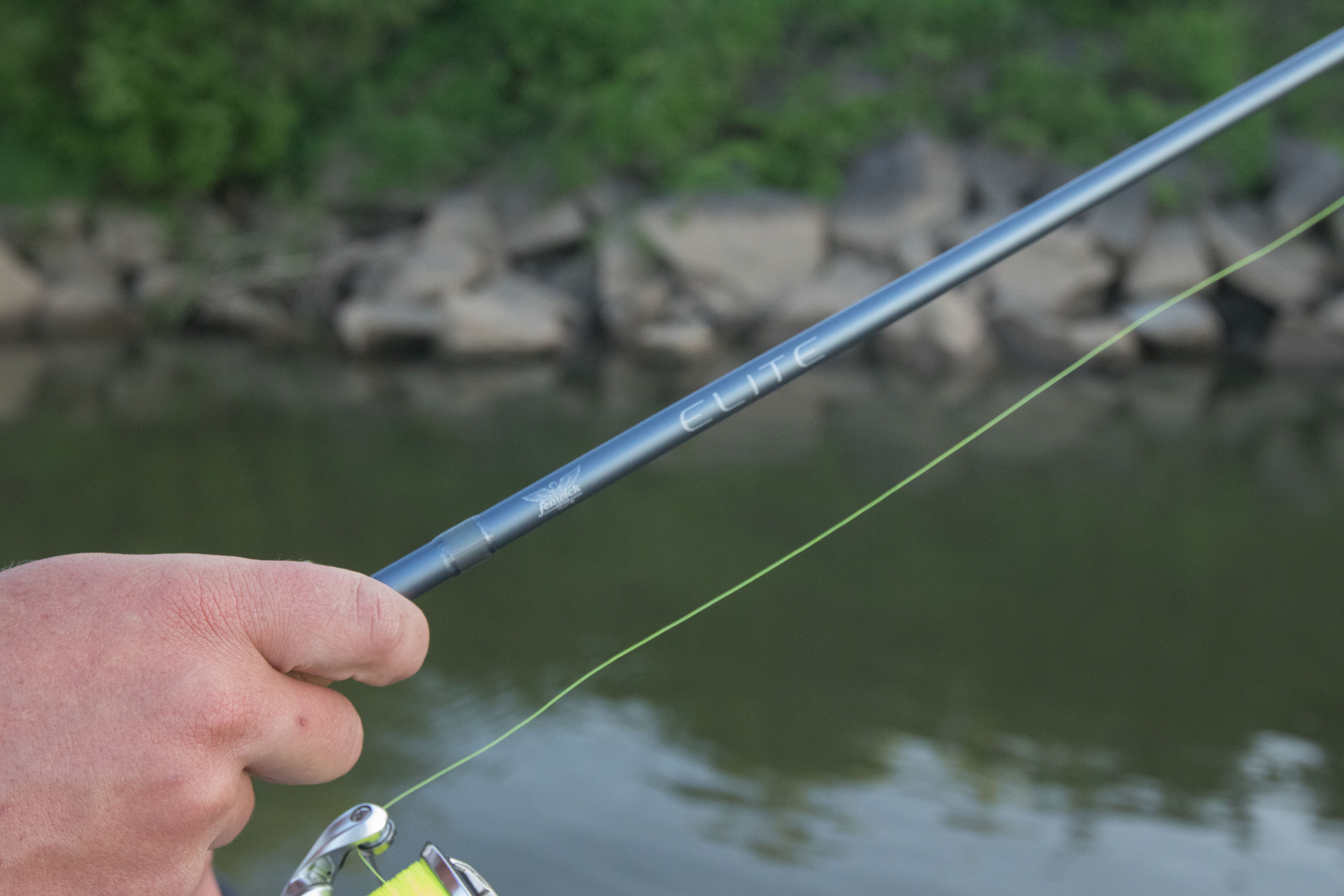 A close up shot of a spinning rod